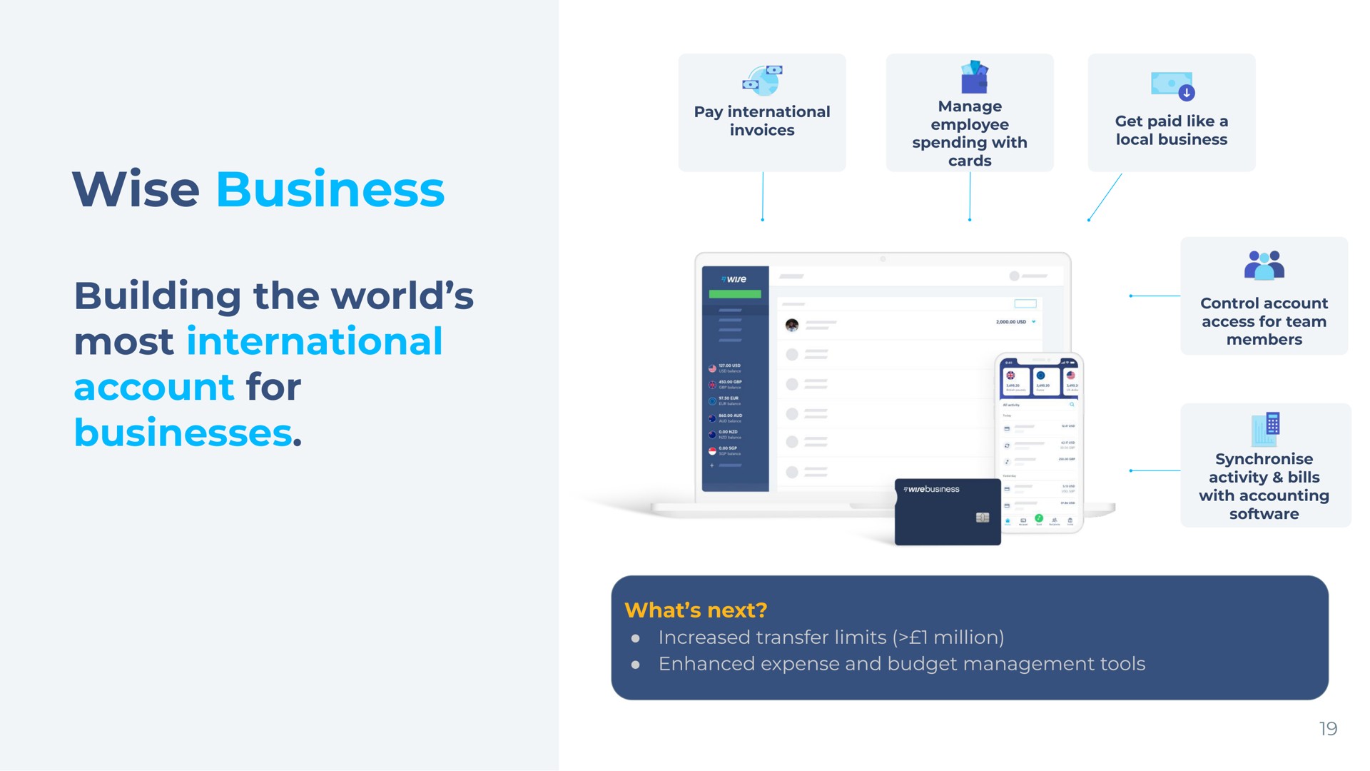 wise business building the world most international account for businesses what next increased transfer limits million enhanced expense and budget management tools | Wise