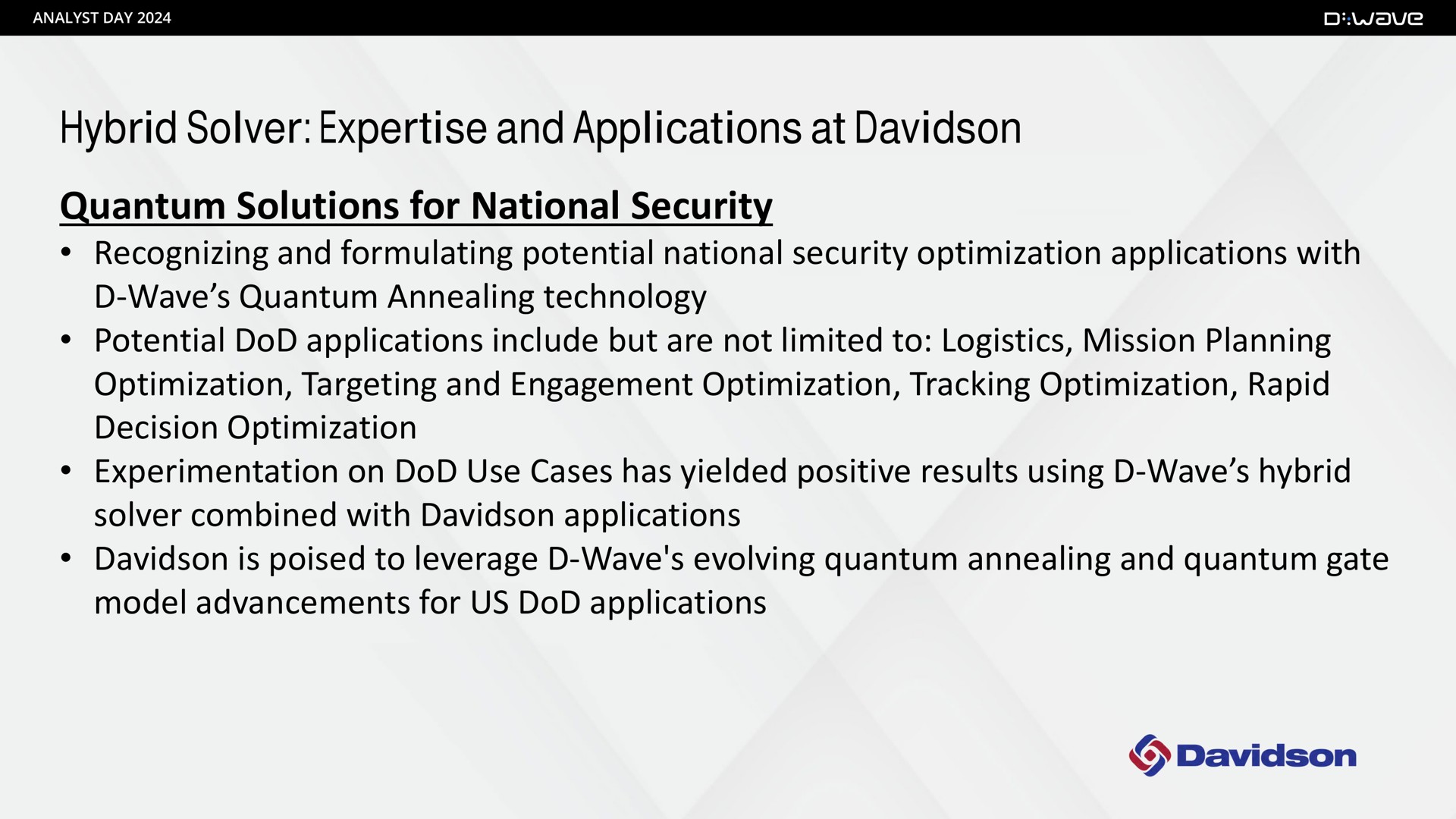 hybrid solver and applications at quantum solutions for national security | D-Wave