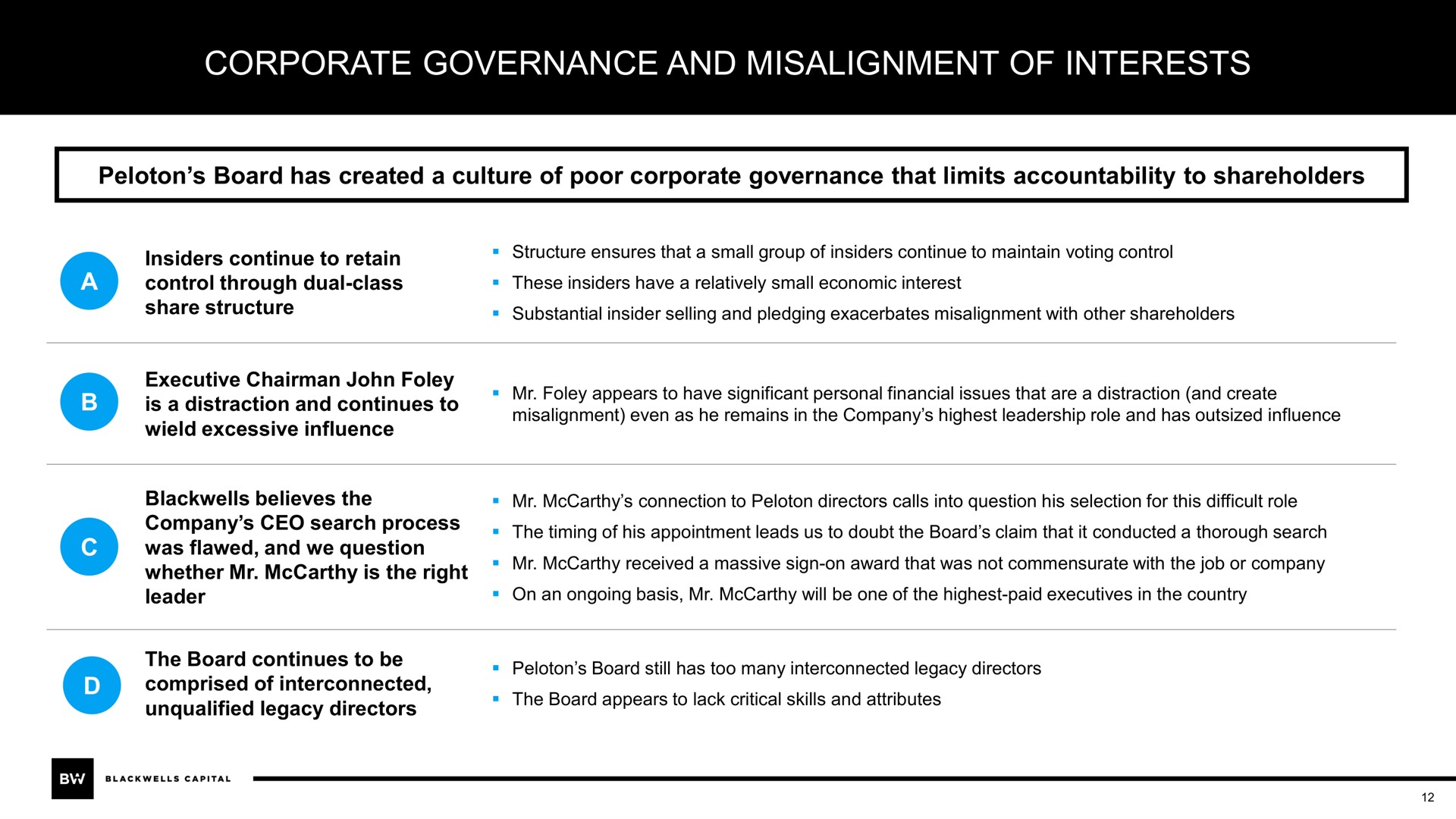 corporate governance and misalignment of interests | Blackwells Capital