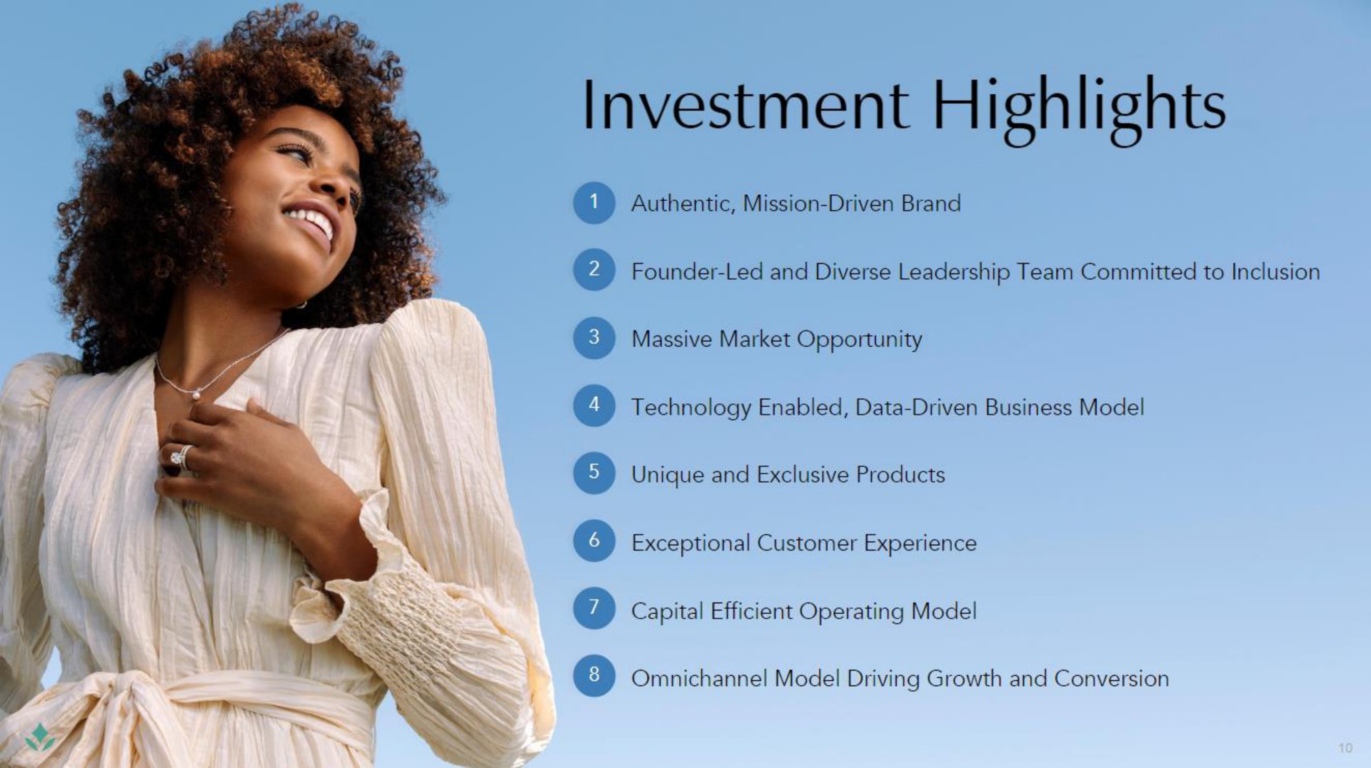 investment highlights founder led and diverse leadership team committed to inclusion unique and exclusive products capital efficient operating model | Brilliant Earth