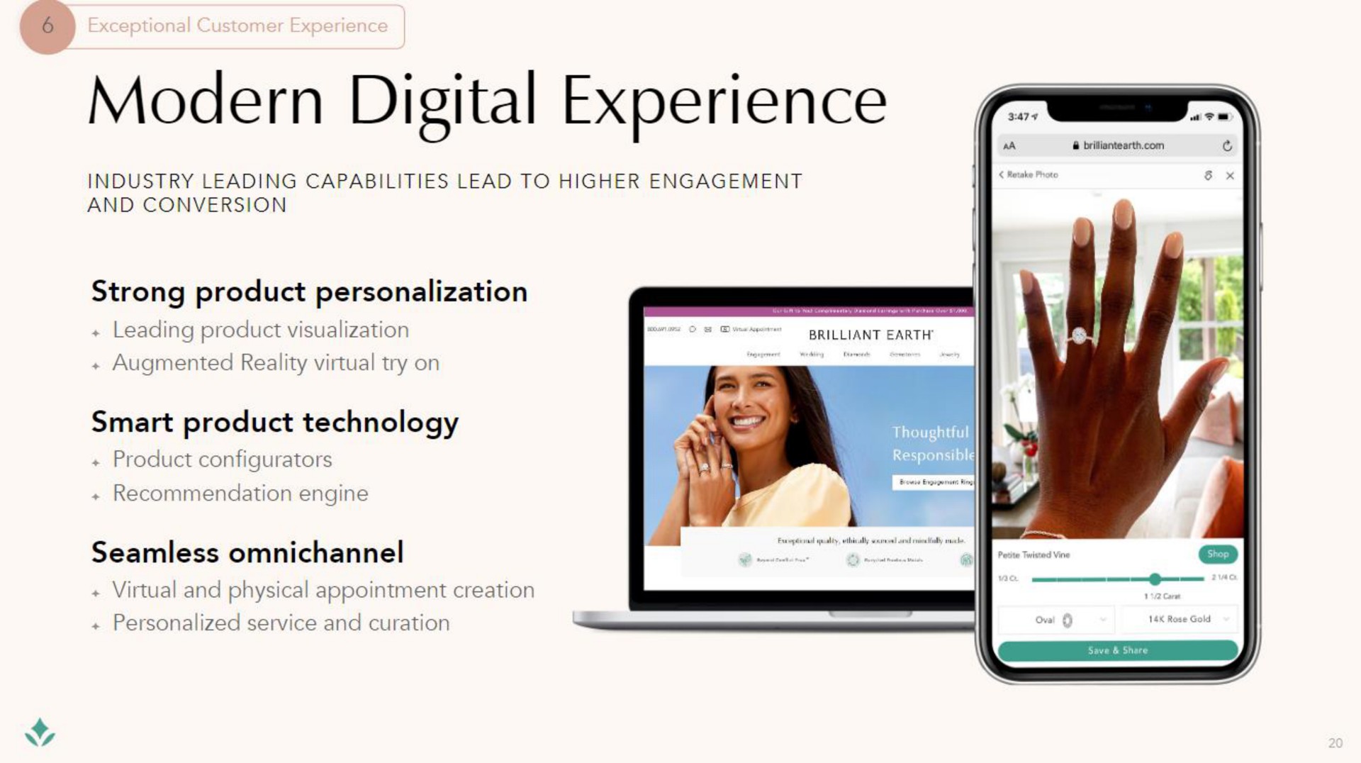 modern digital experience strong product personalization smart product technology seamless | Brilliant Earth