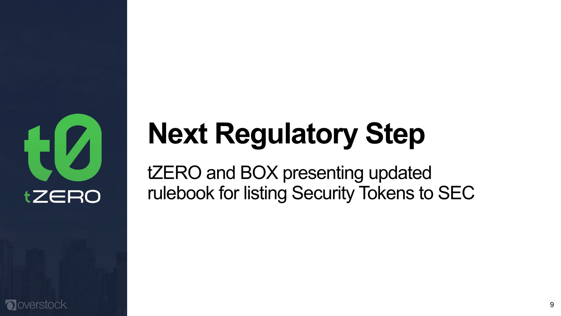 next regulatory step and box presenting updated for listing security tokens to sec | Overstock