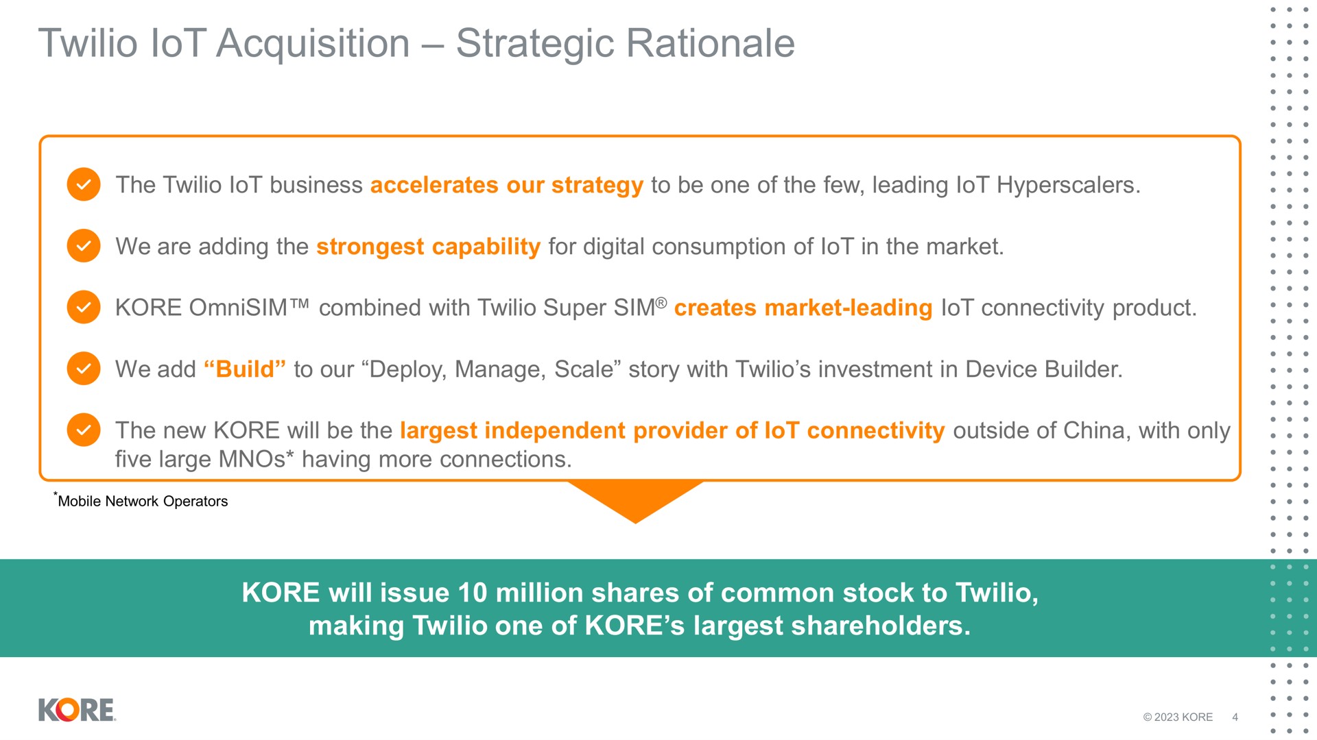 acquisition strategic rationale making one of kore shareholders | Kore