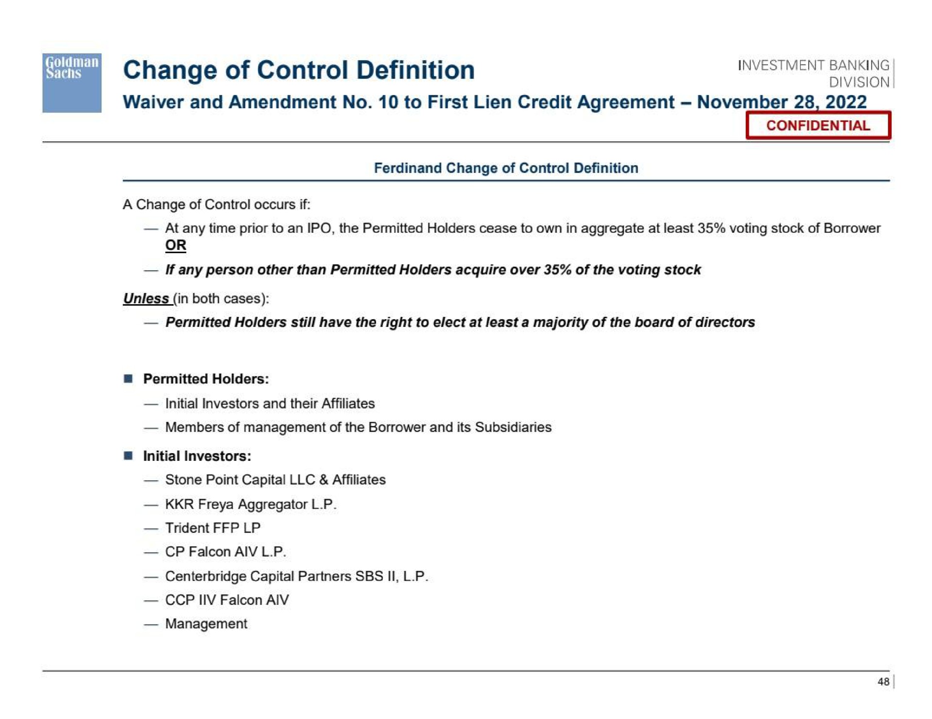 change of control definition division | Goldman Sachs