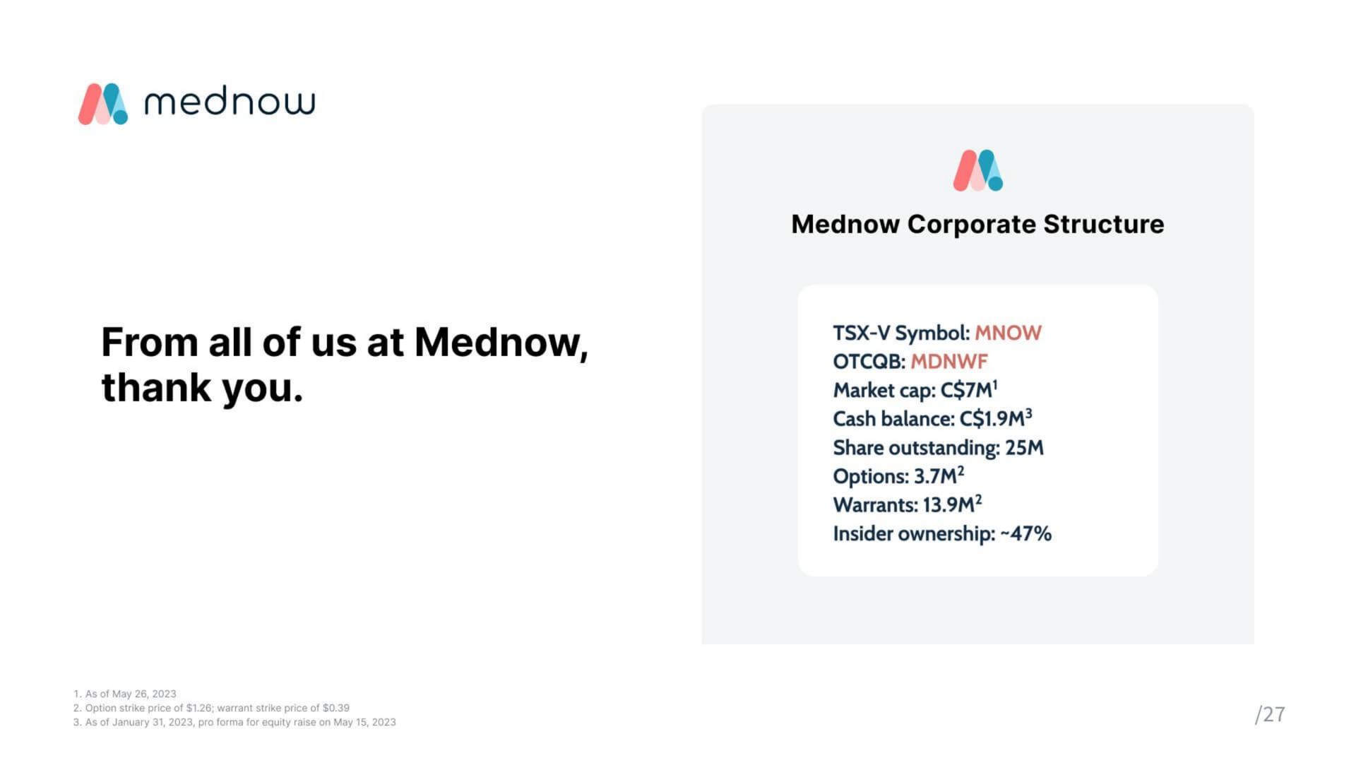 from all of us at thank you corporate structure market cap options warrants | Mednow