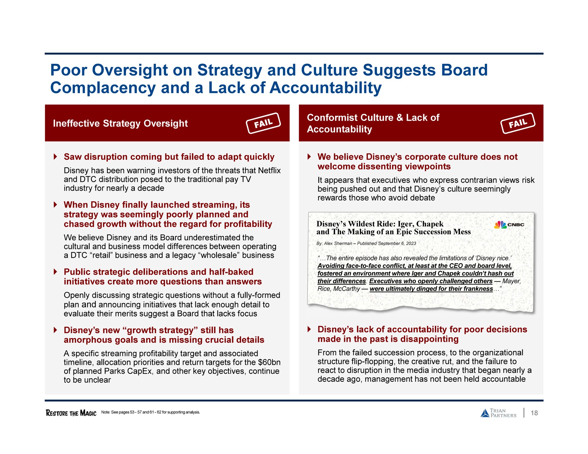 poor oversight on strategy and culture suggests board complacency and a lack of accountability | Trian Partners