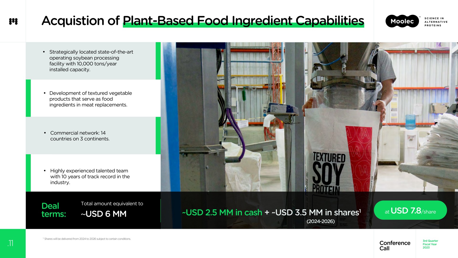 of plant based food ingredient capabilities deal terms in cash in shares | Moolec Science