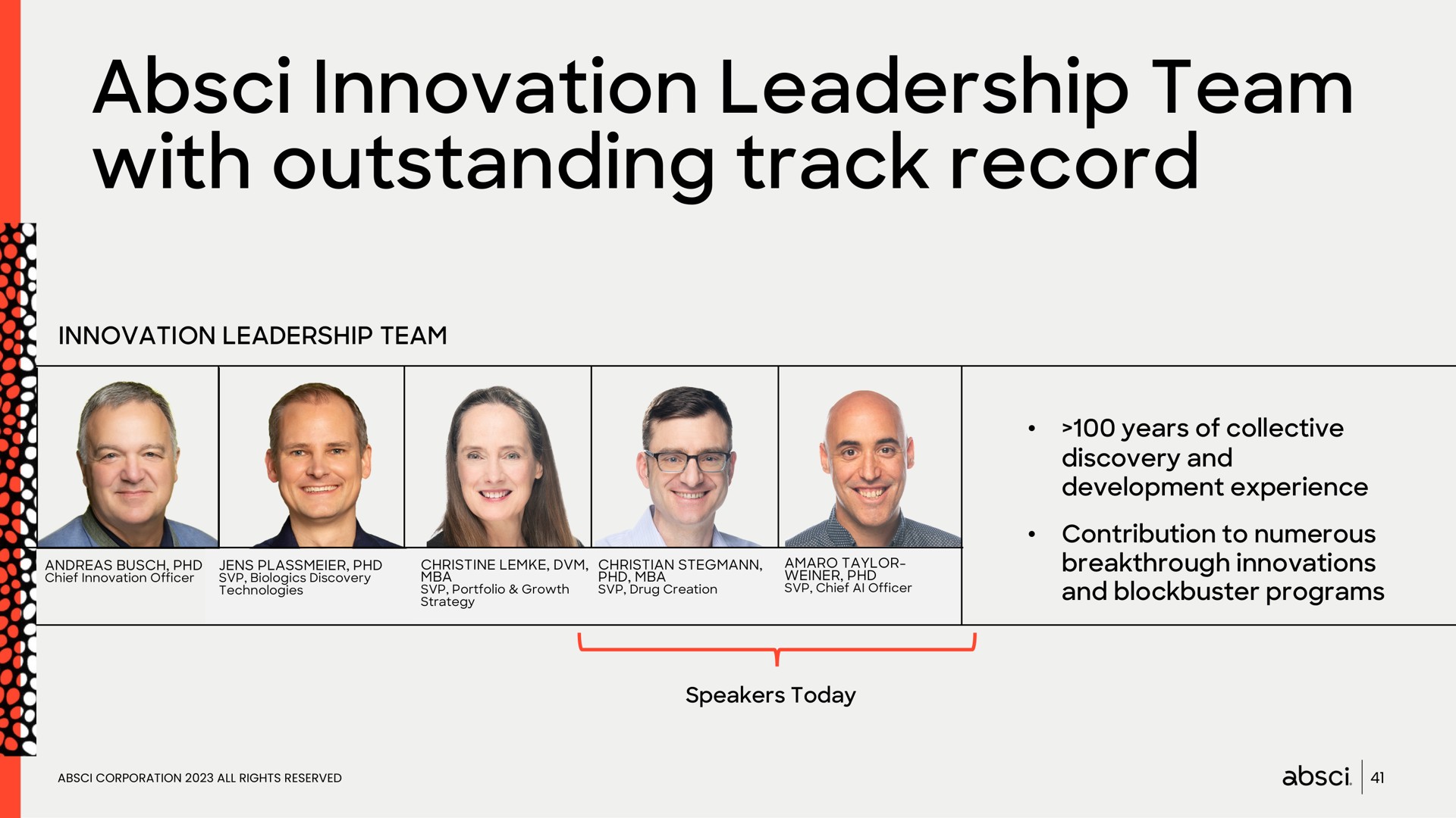 innovation leadership team with outstanding track record | Absci