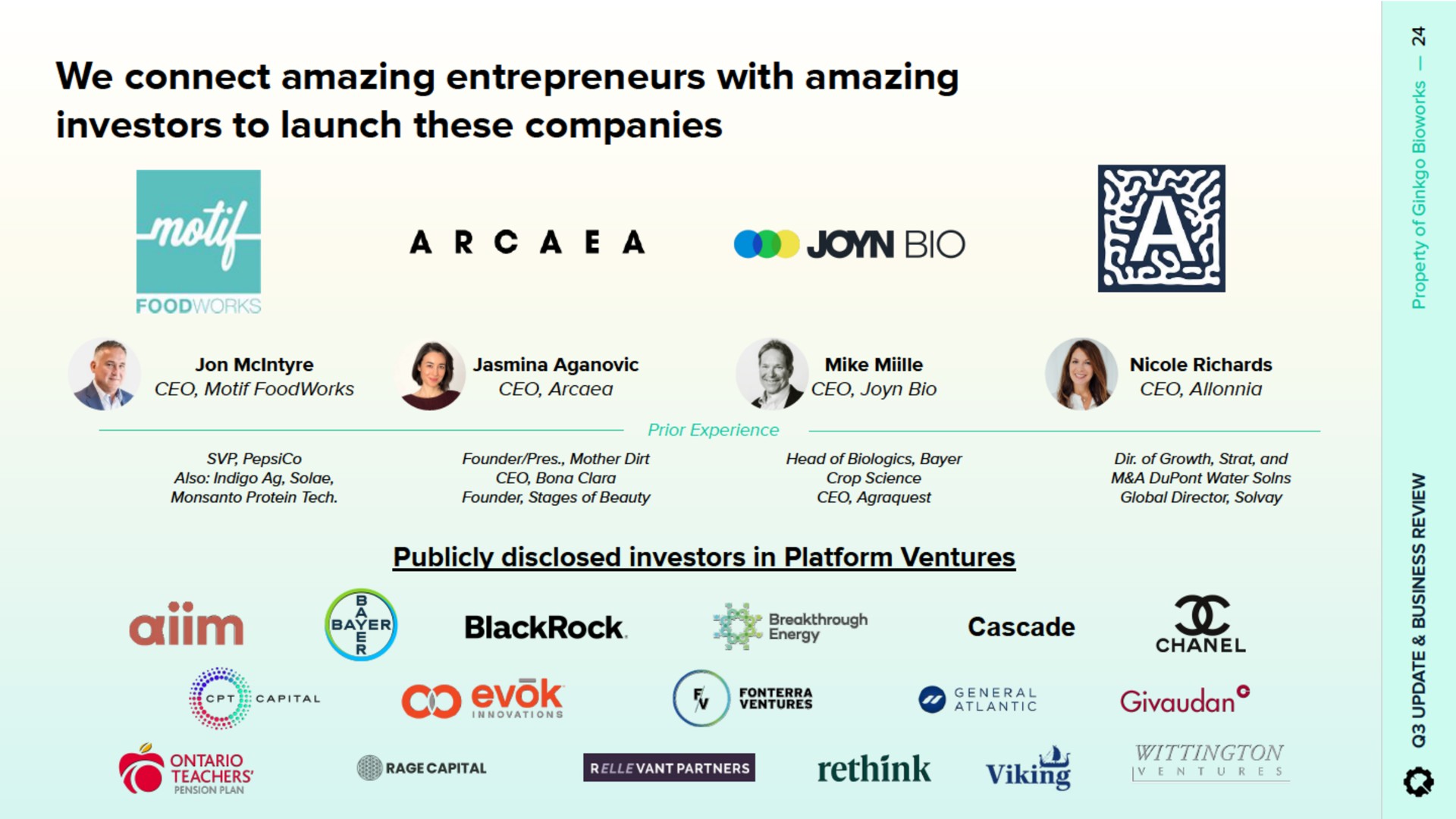 we connect amazing entrepreneurs with amazing investors to launch these companies rethink viking | Ginkgo