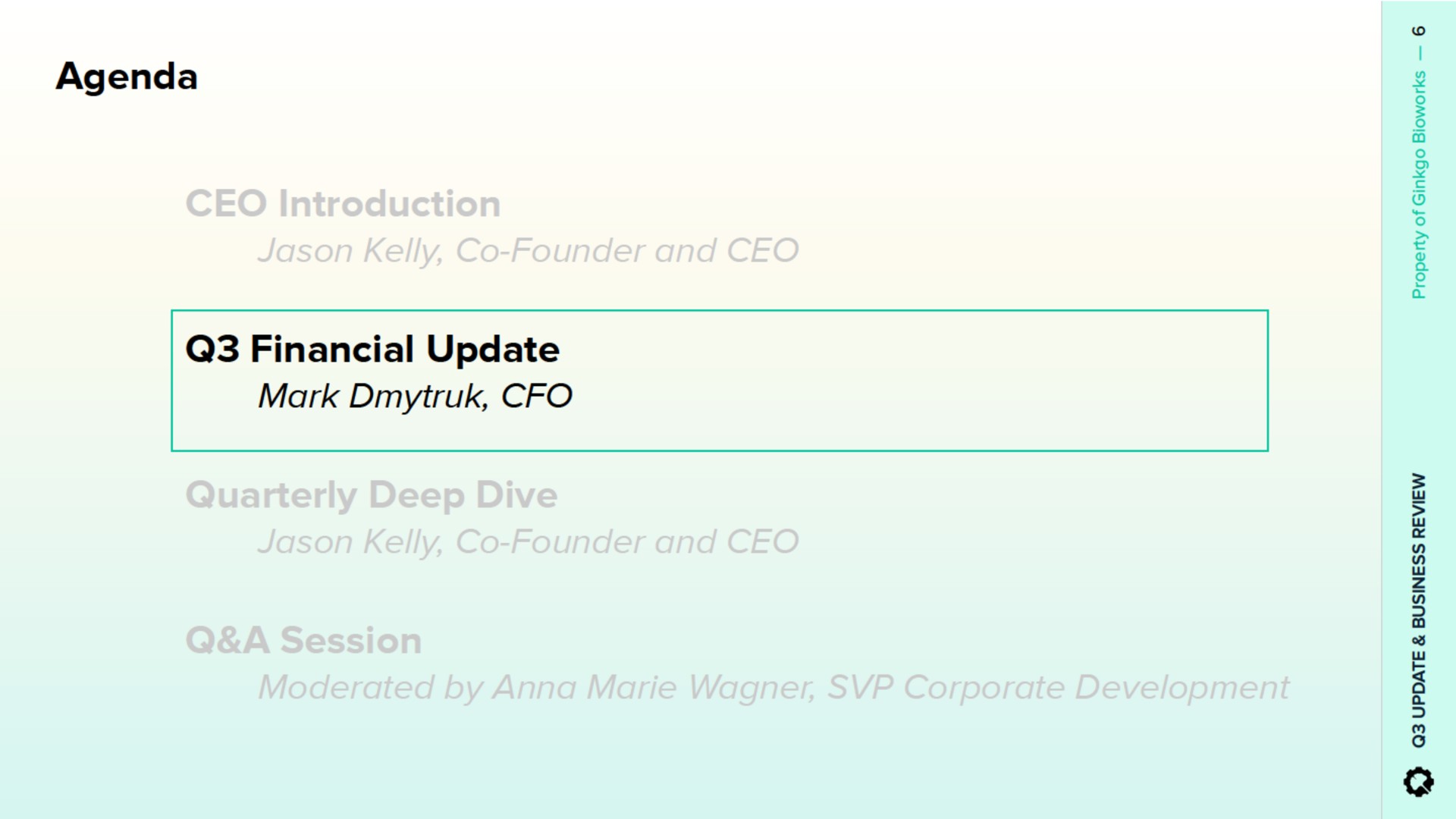 agenda financial update mark | Ginkgo