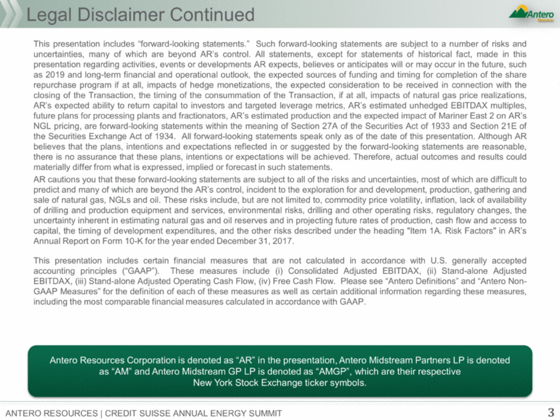 disclaimer continued | Antero Midstream Partners