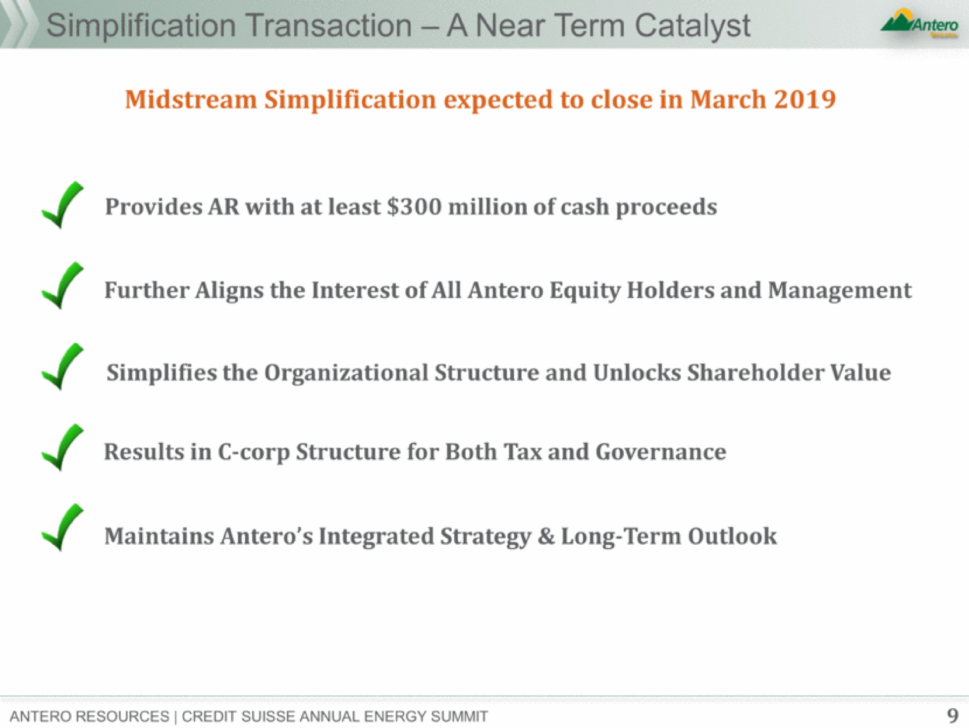 term catalyst midstream simplification expected to close in march a a | Antero Midstream Partners