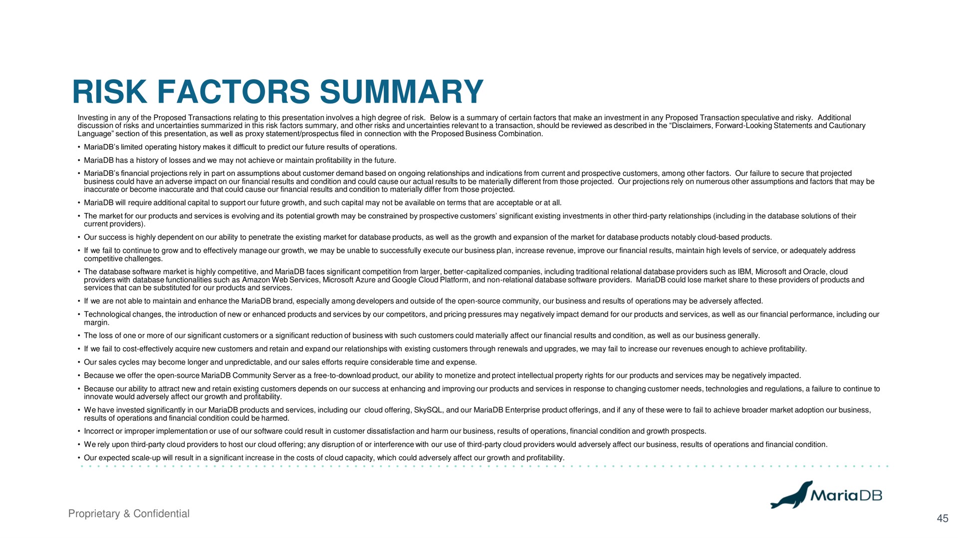 risk factors summary | MariaDB
