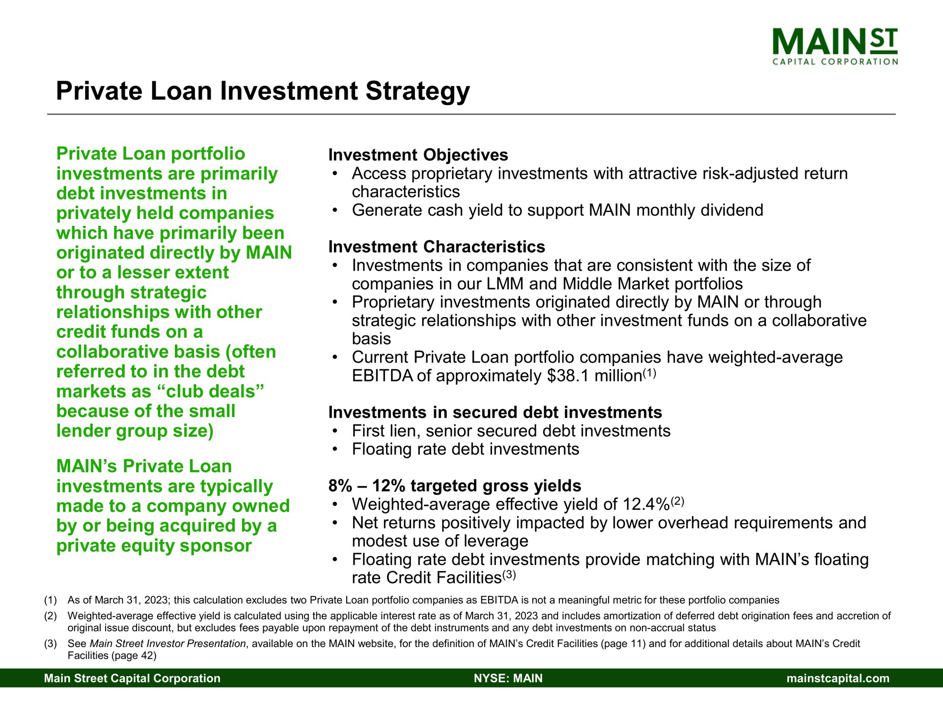 private loan investment strategy | Main Street Capital