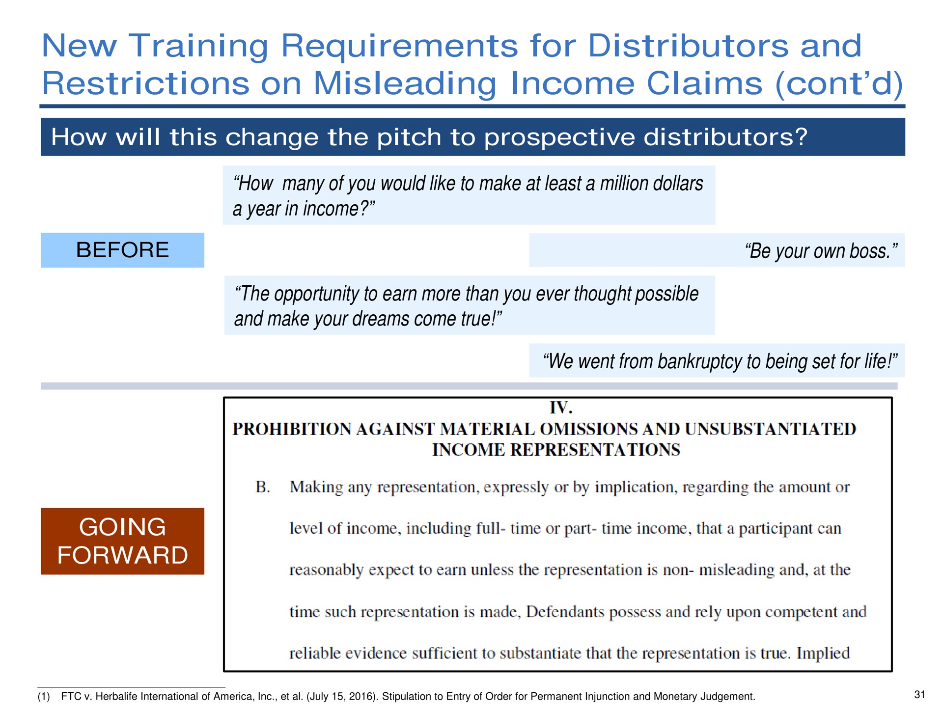 new training requirements for distributors and restrictions on misleading income claims | Pershing Square