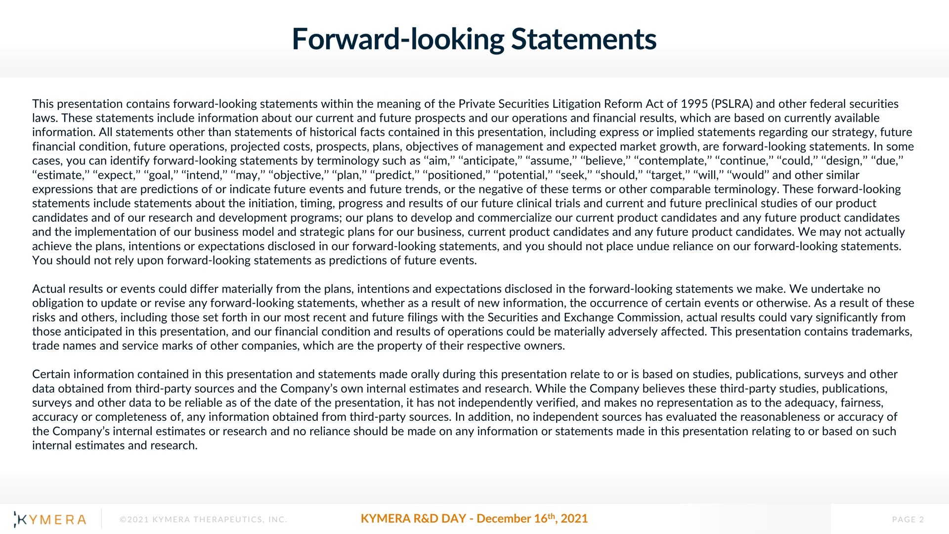 forward looking statements | Kymera