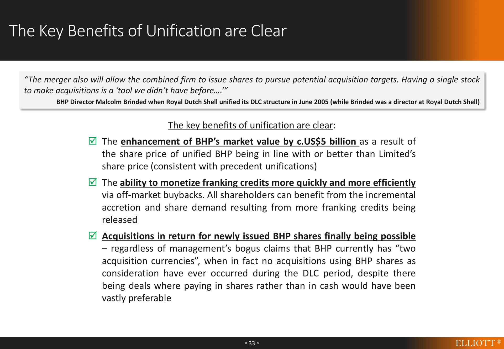 the key benefits of unification are clear | Elliott Management