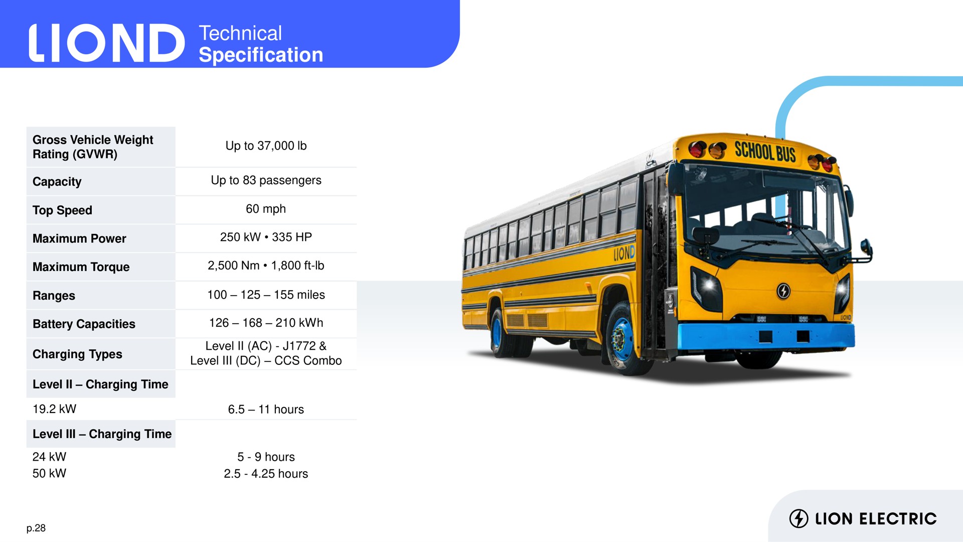 technical specification i sees up to capacity up to passengers maximum torque level level ill lion electric | Lion Electric