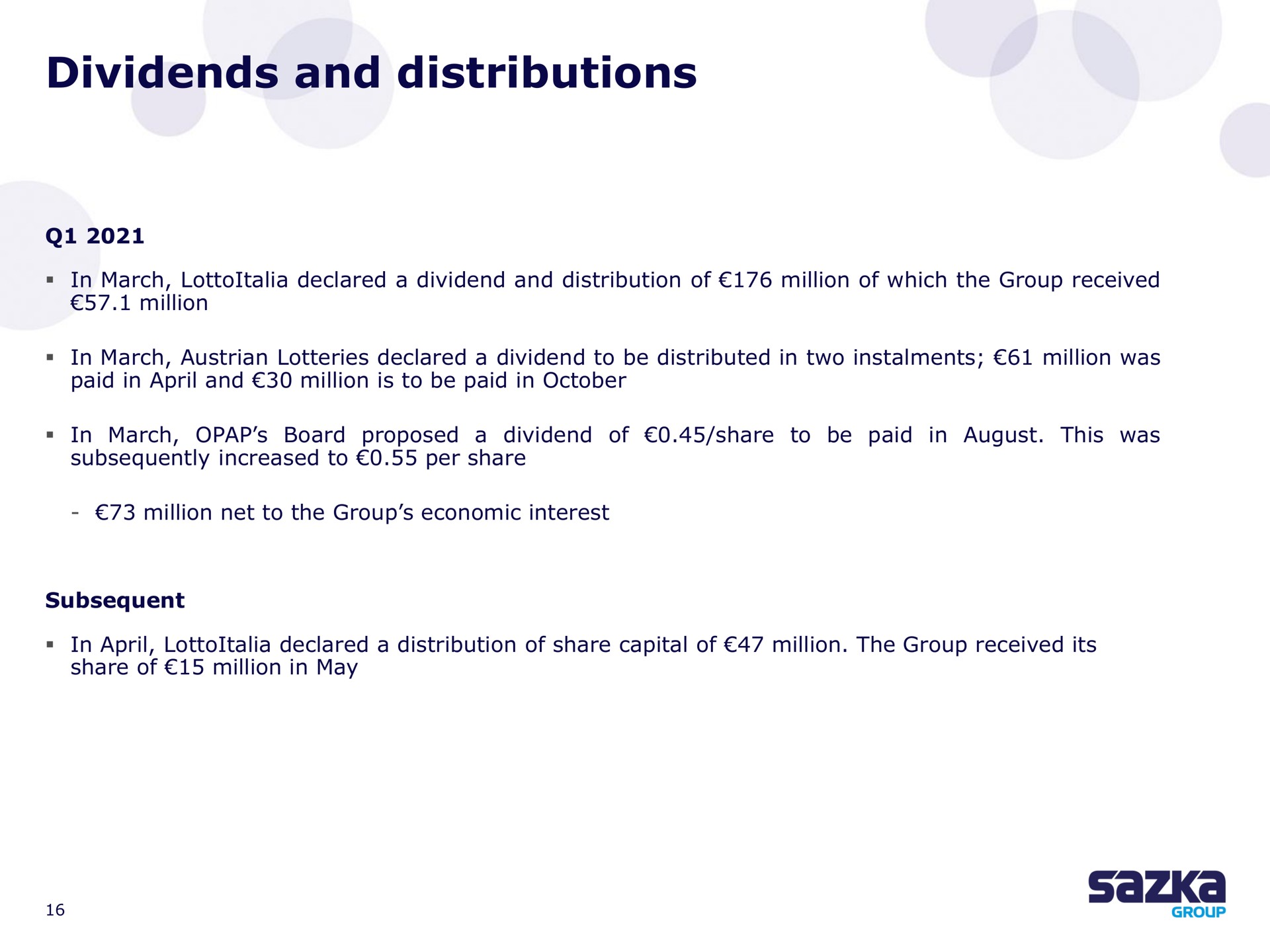 dividends and distributions | Allwyn