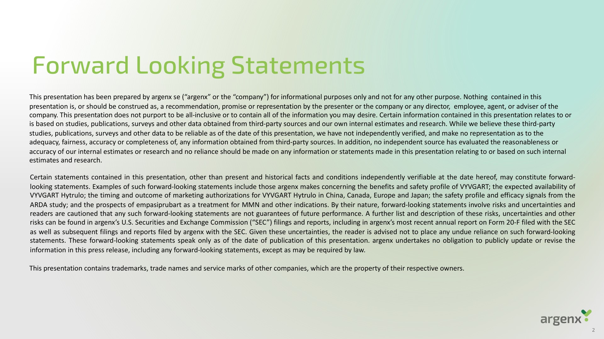 forward looking statements | argenx SE