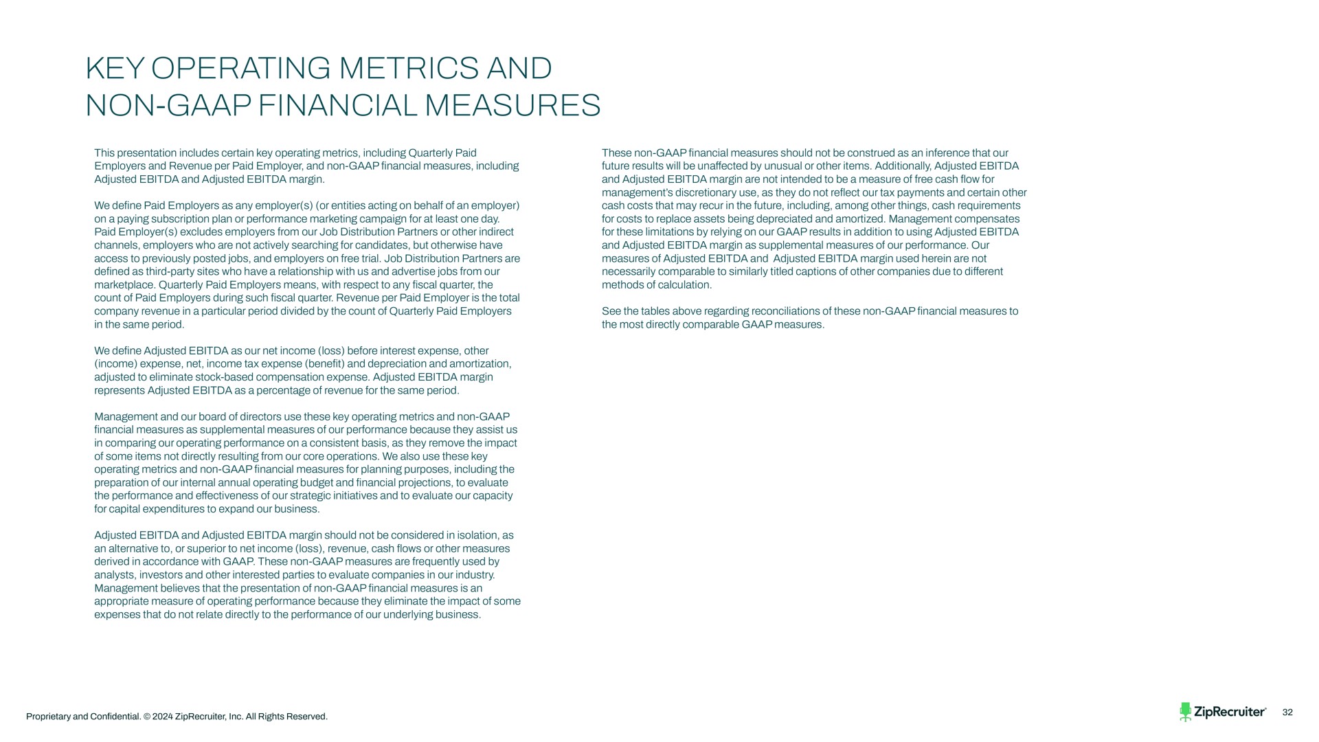 key operating metrics and non financial measures | ZipRecruiter