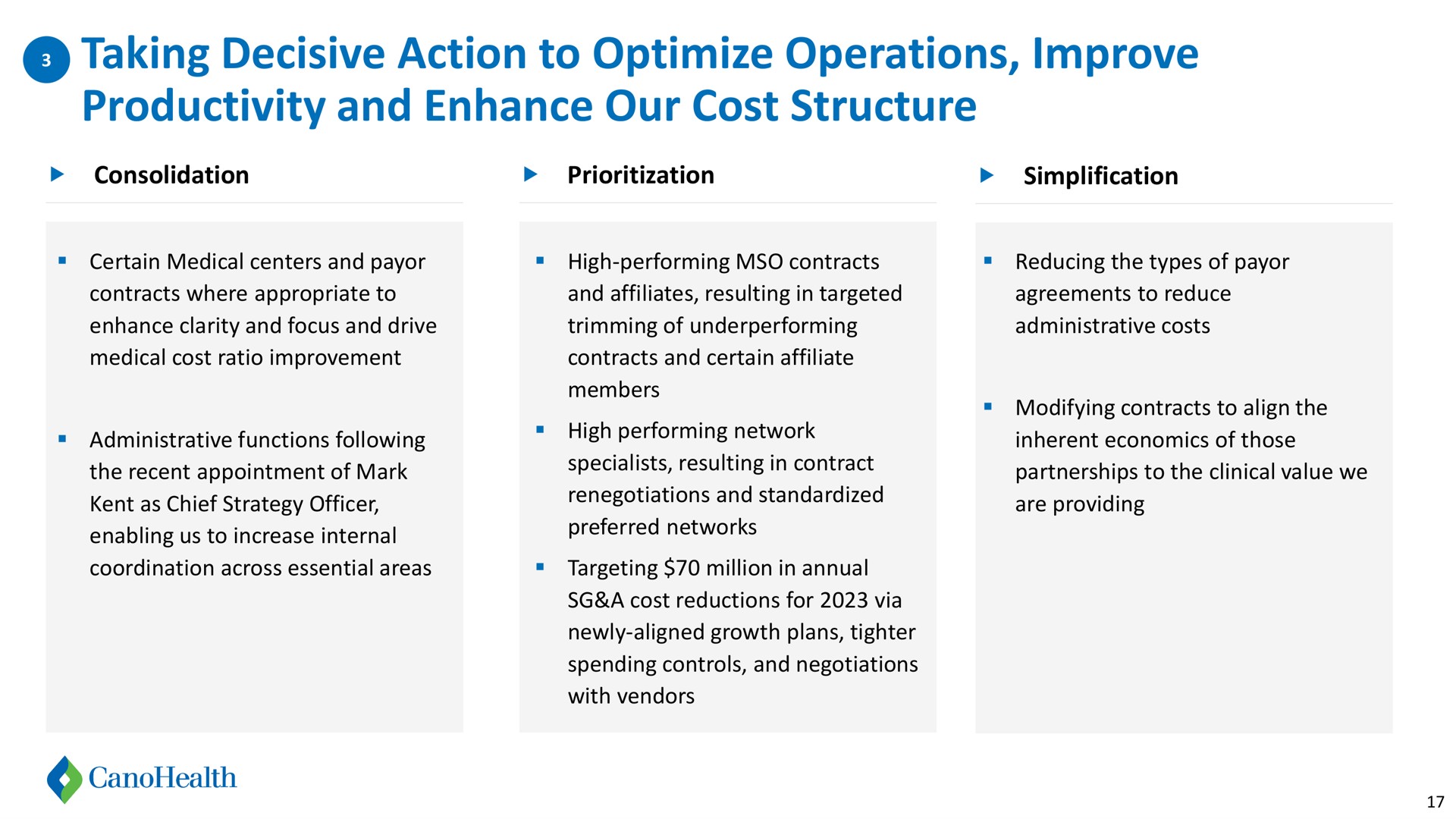 taking decisive action to optimize operations improve productivity and enhance our cost structure | Cano Health