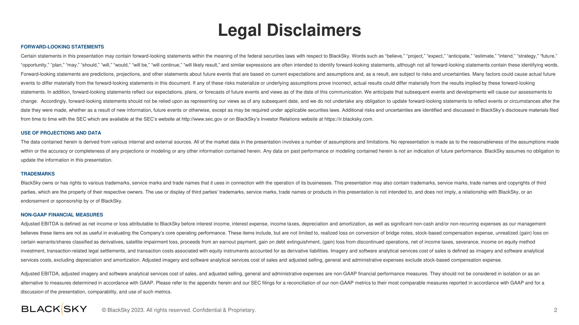 legal disclaimers | BlackSky