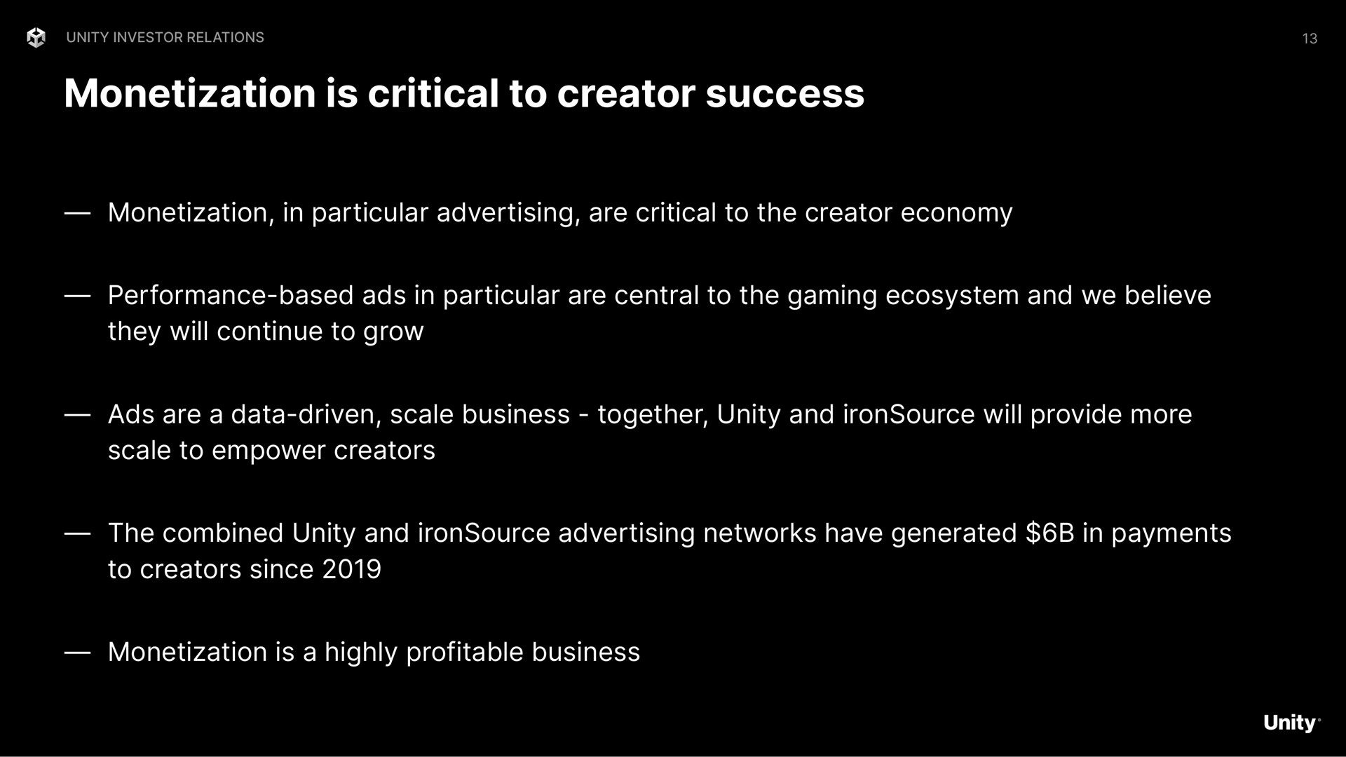 monetization is critical to creator success | Unity Software