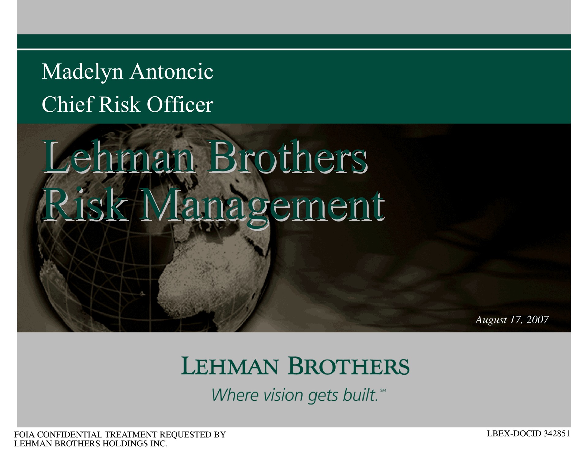chief risk officer brothers brothers risk management risk management august | Lehman Brothers