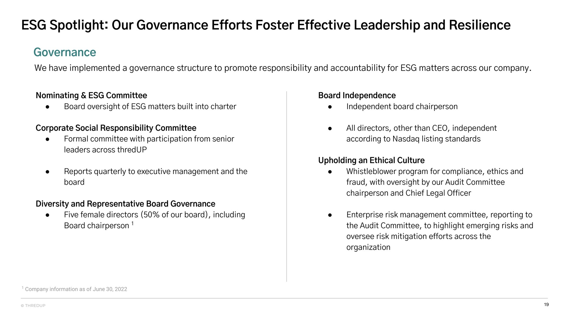 spotlight our governance efforts foster effective leadership and resilience governance | thredUP