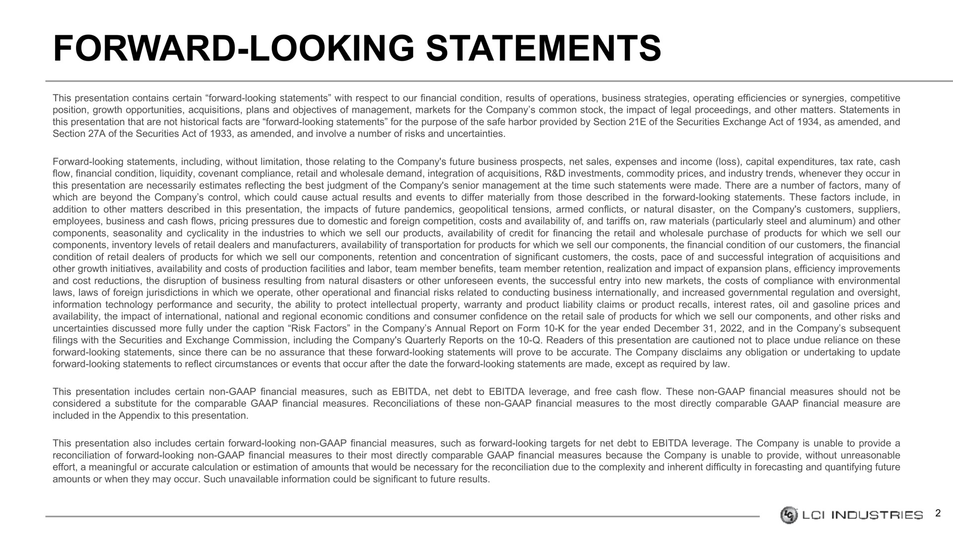 forward looking statements | LCI Industries