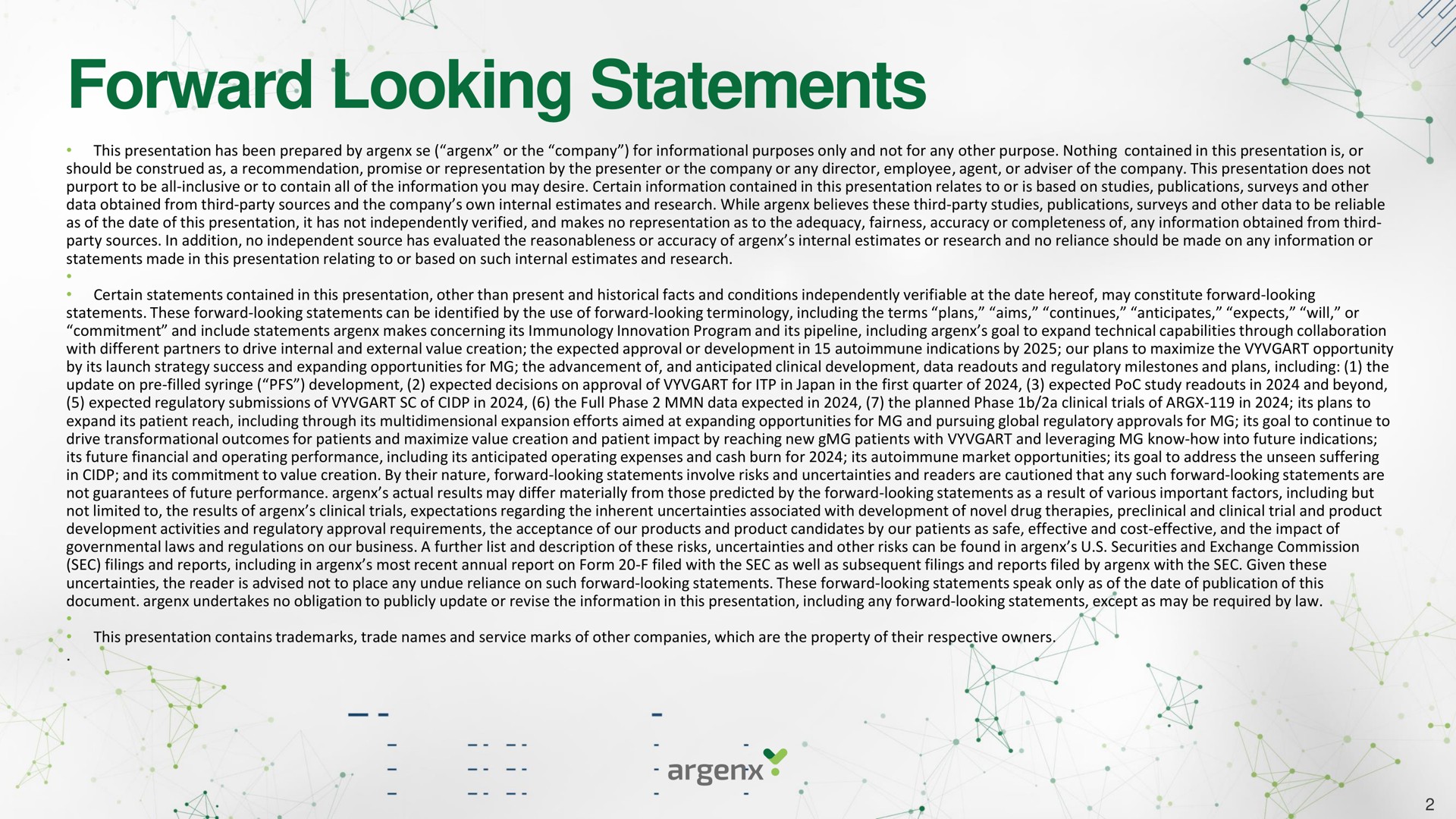 forward looking statements | argenx SE