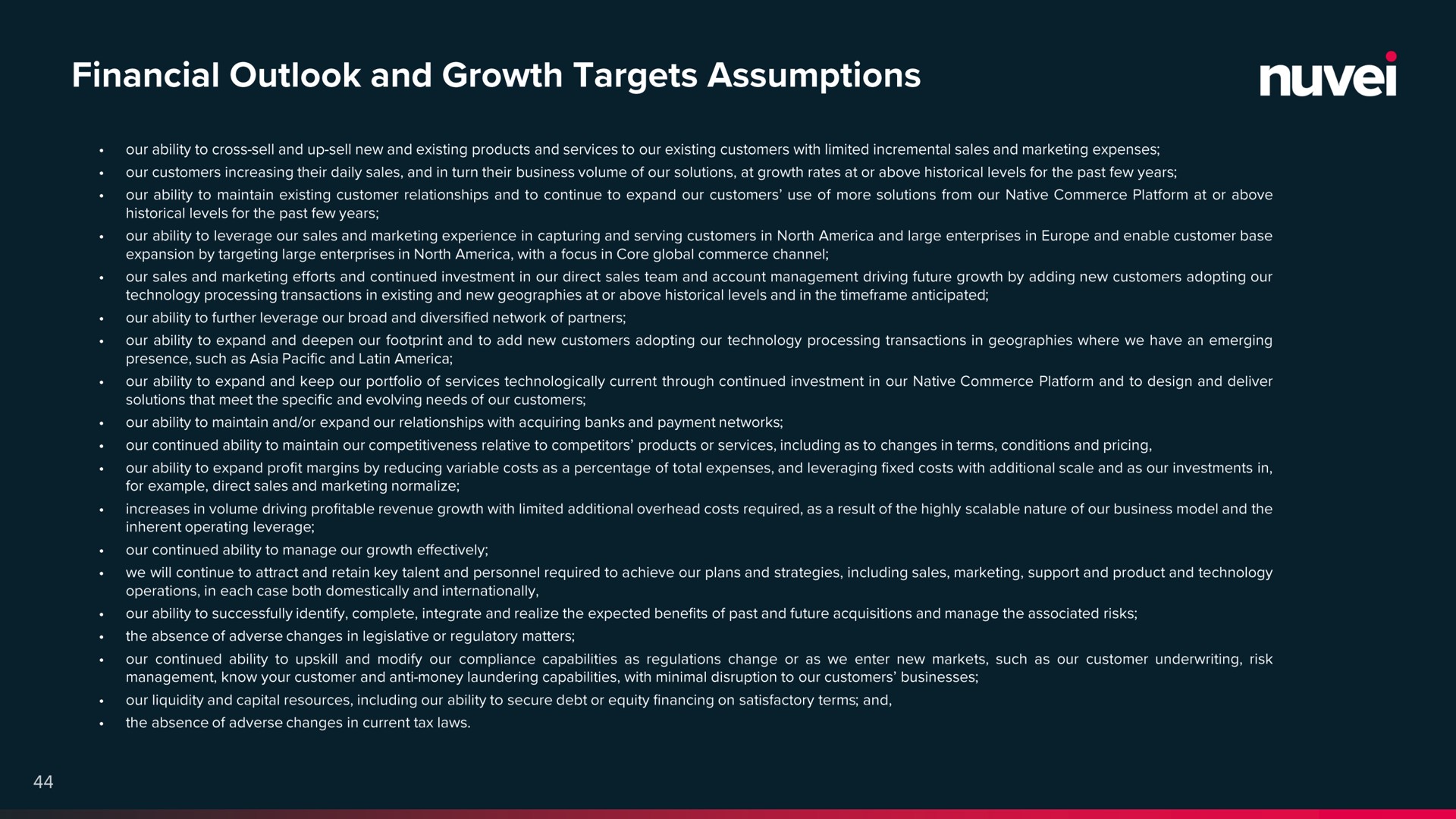 financial outlook and growth targets assumptions | Nuvei