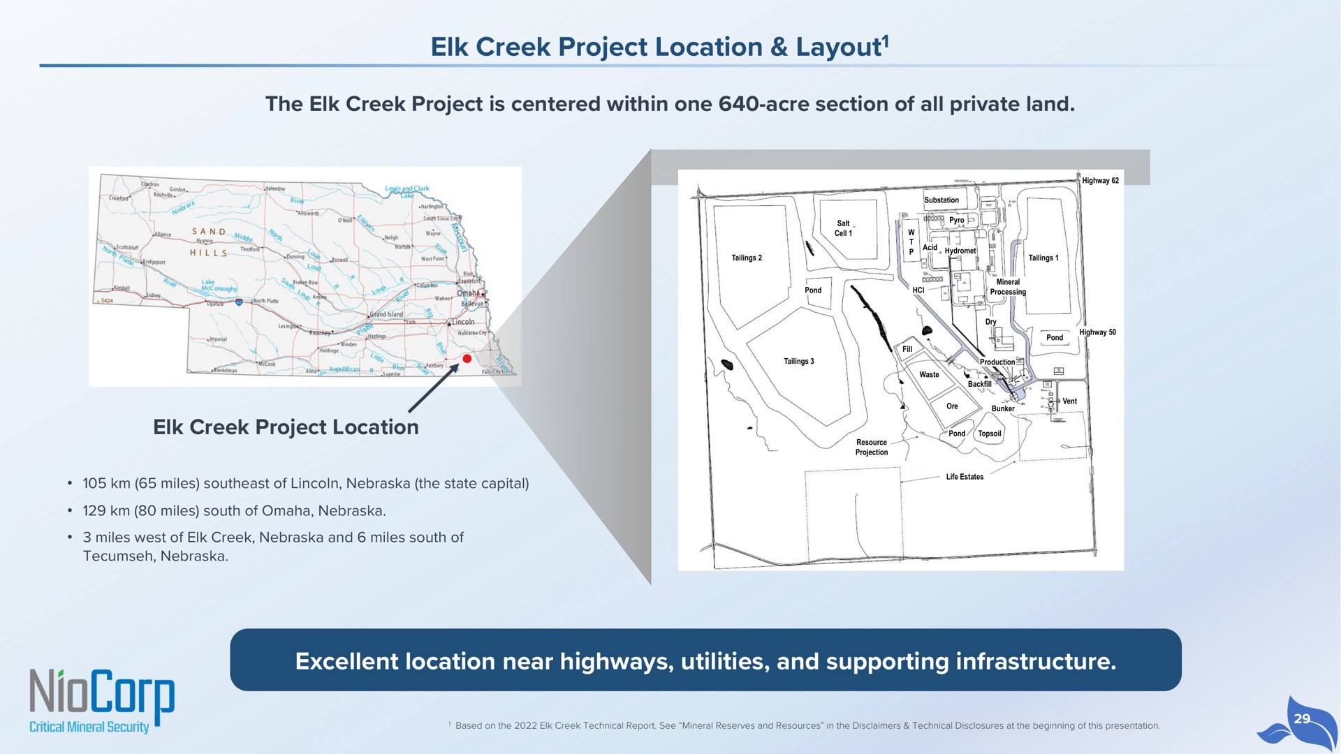 elk creek project location layout the elk creek project is centered within one acre section of all private land elk creek project location excellent location near highways utilities and supporting infrastructure layout a in | NioCorp