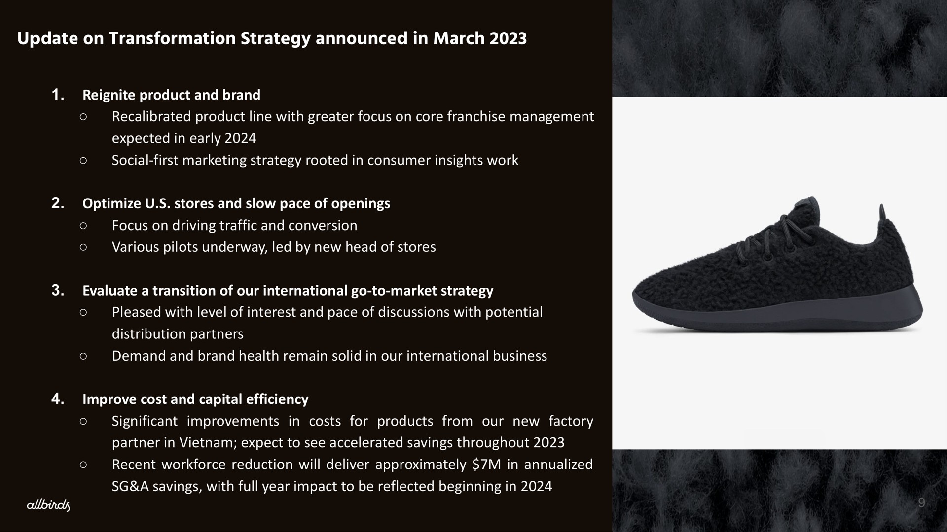 update on transformation strategy announced in march | Allbirds