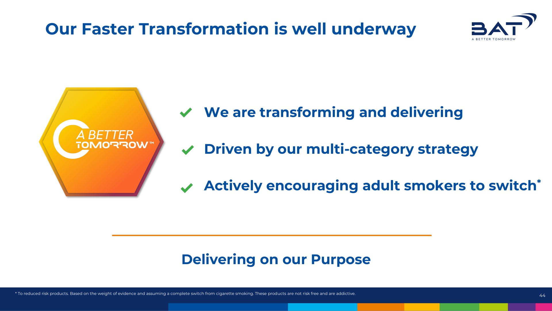 our faster transformation is well underway actively encouraging adult smokers to switch | BAT