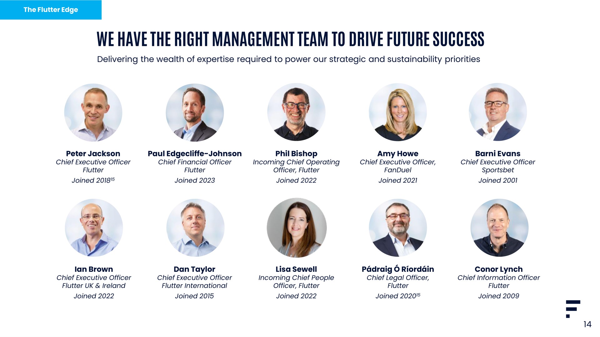 we have the right management team to drive future success | Flutter