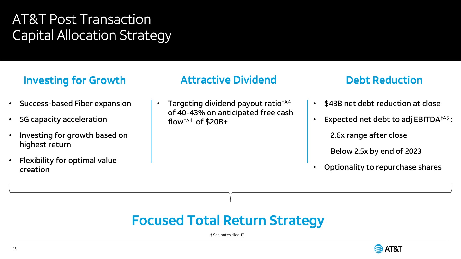 at post transaction capital allocation strategy focused total return strategy | AT&T