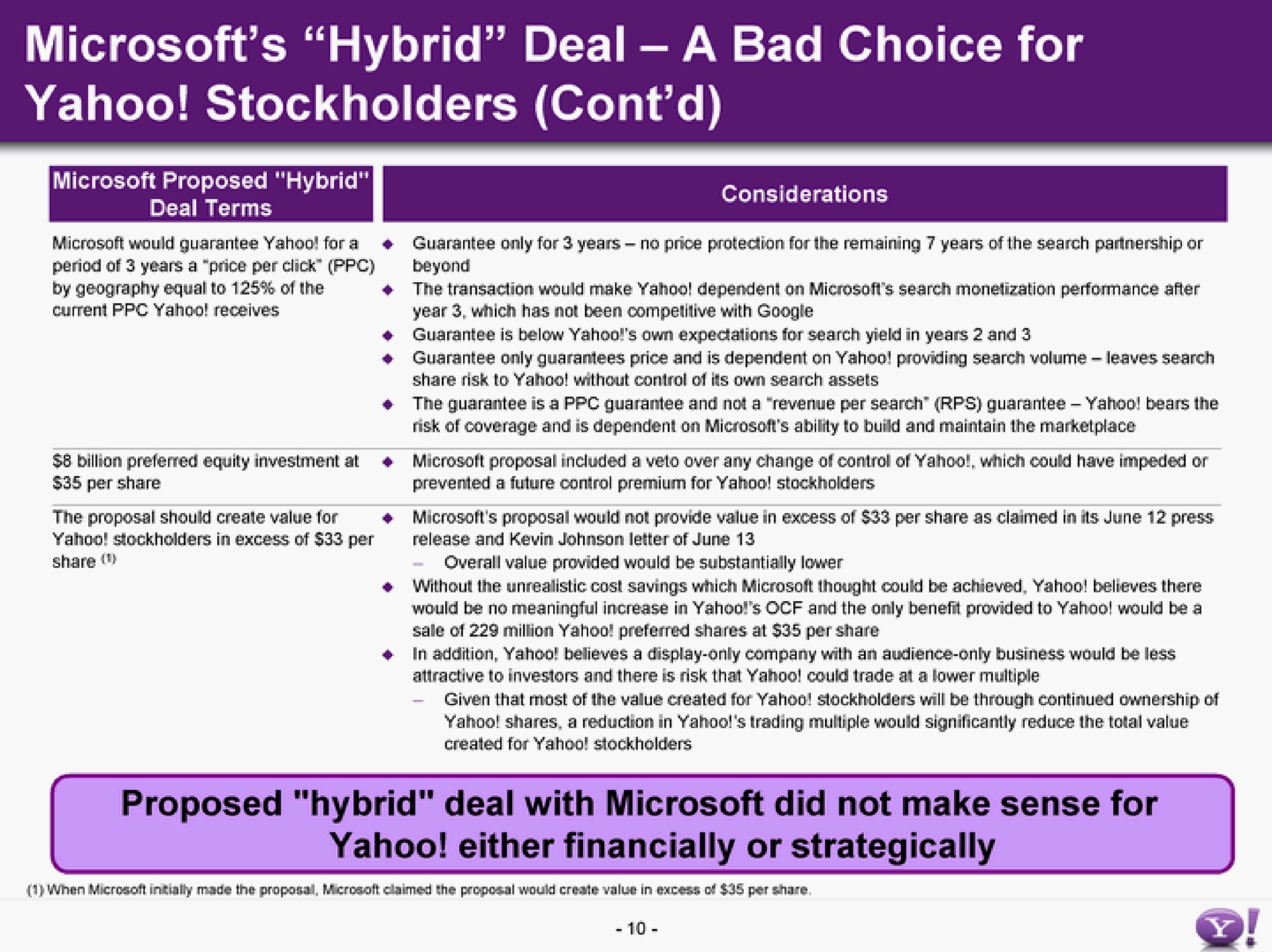 hybrid deal a bad choice for yahoo stockholders | Yahoo
