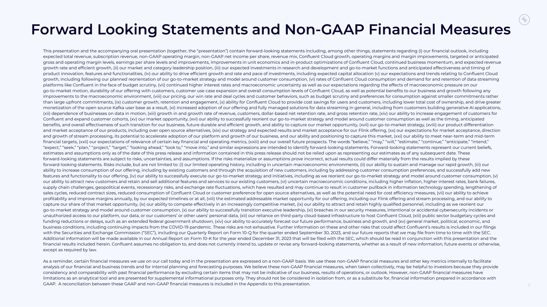 forward looking statements and non financial measures | Confluent