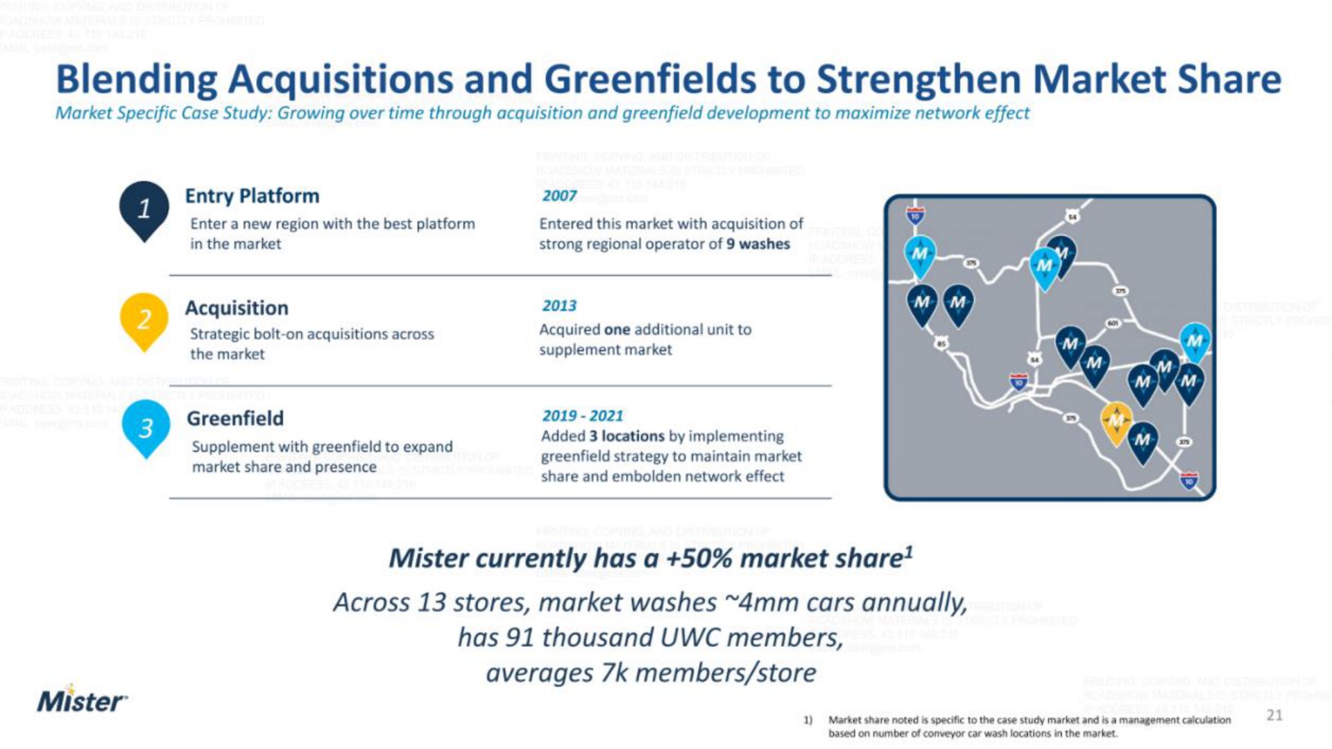 blending acquisitions and to strengthen market share mister currently has a market share across stores market washes cars annually has thousand members averages members store mister | Mister