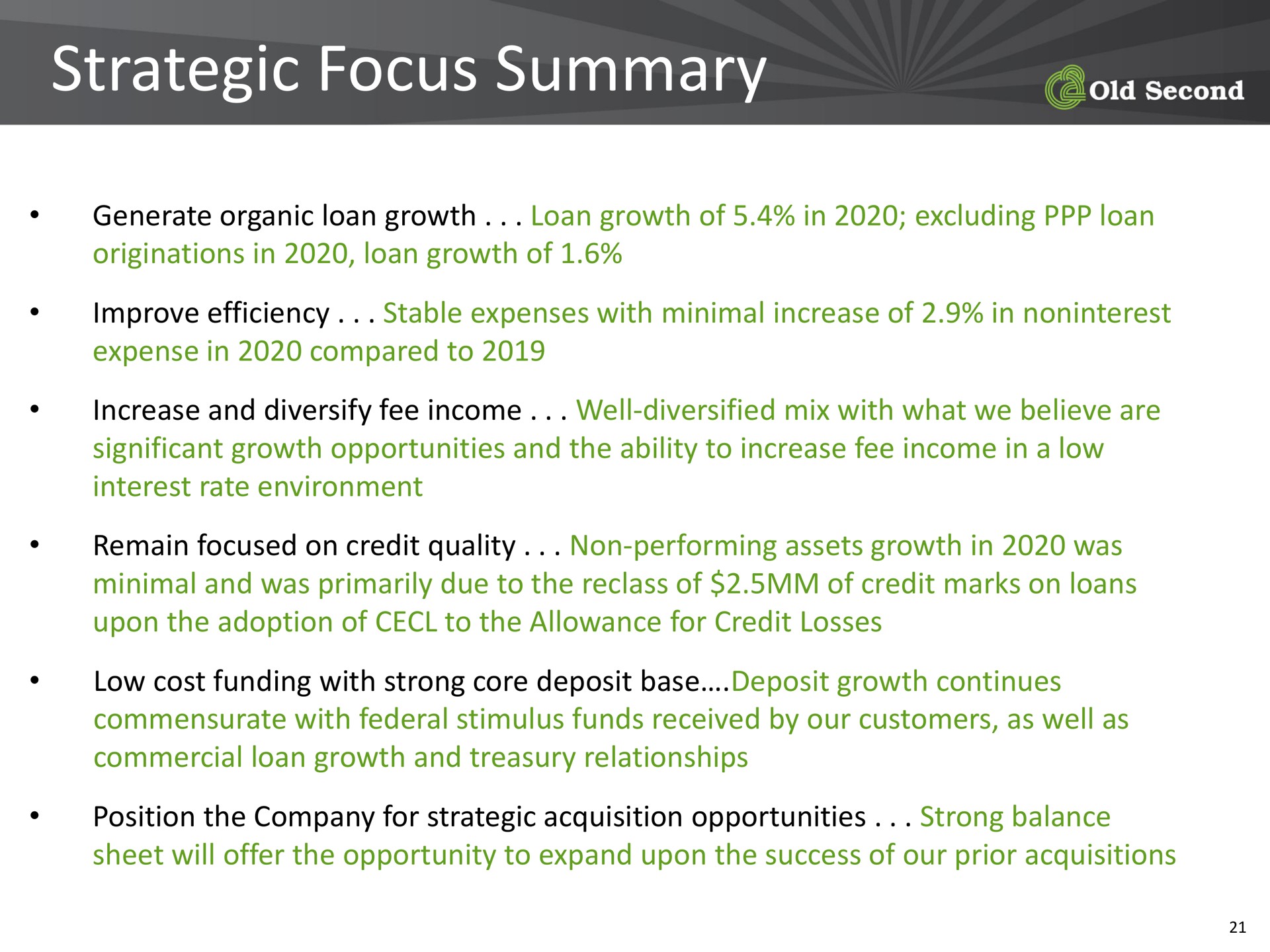 strategic focus summary it second | Old Second Bancorp