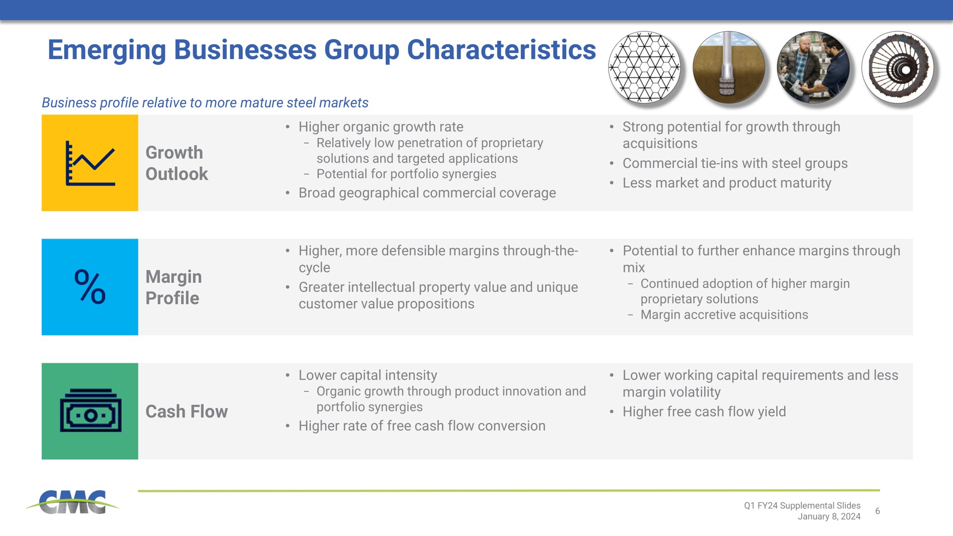 emerging businesses group characteristics growth outlook margin profile cash flow | Commercial Metals Company