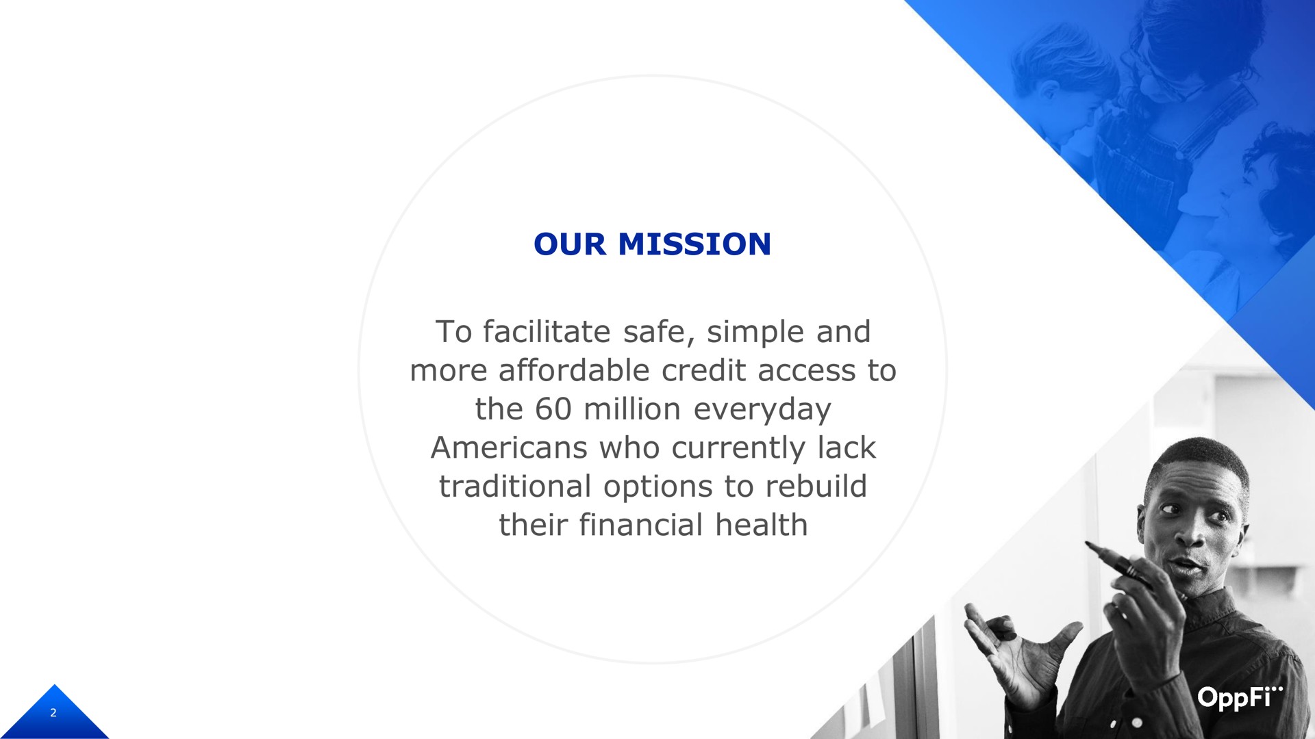 our mission to facilitate safe simple and more affordable credit access to the million everyday who currently lack traditional options to rebuild their financial health | OppFi