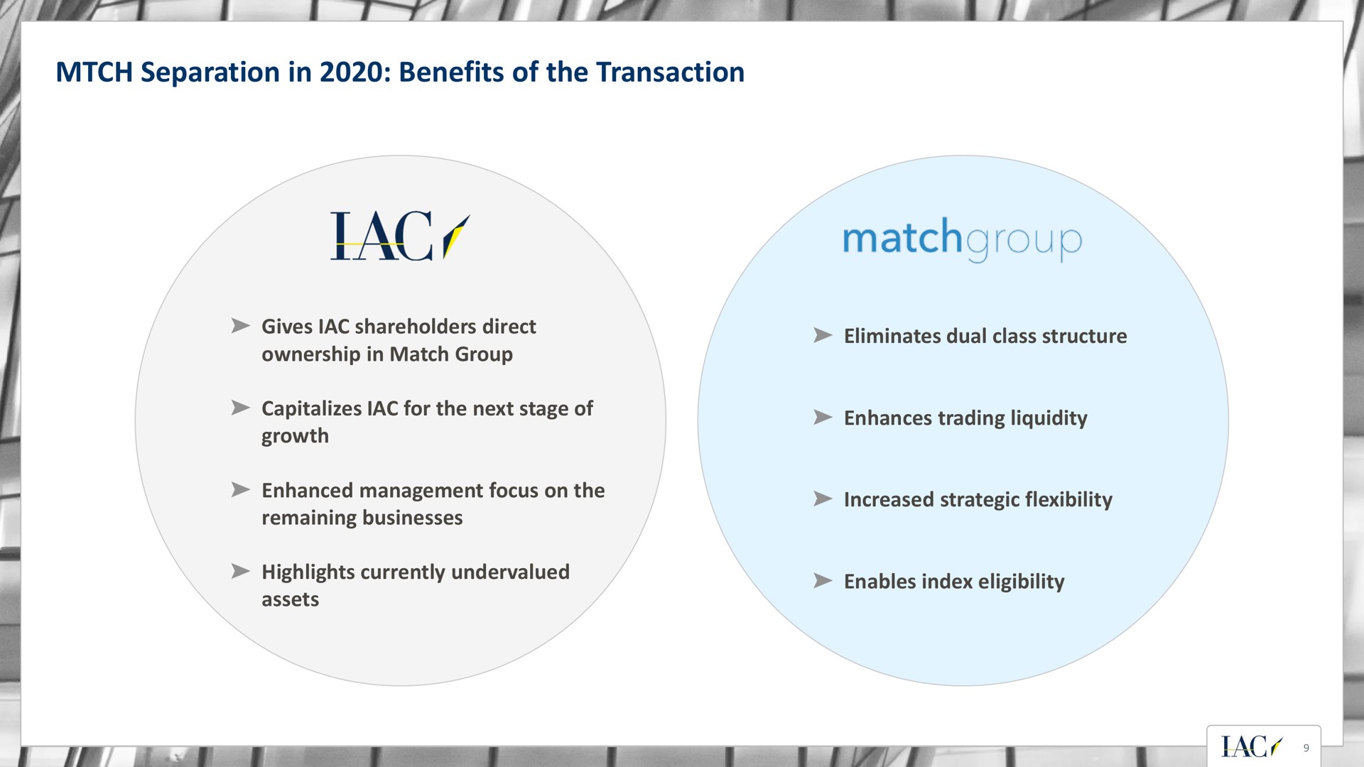 separation in benefits of the transaction i i as | IAC