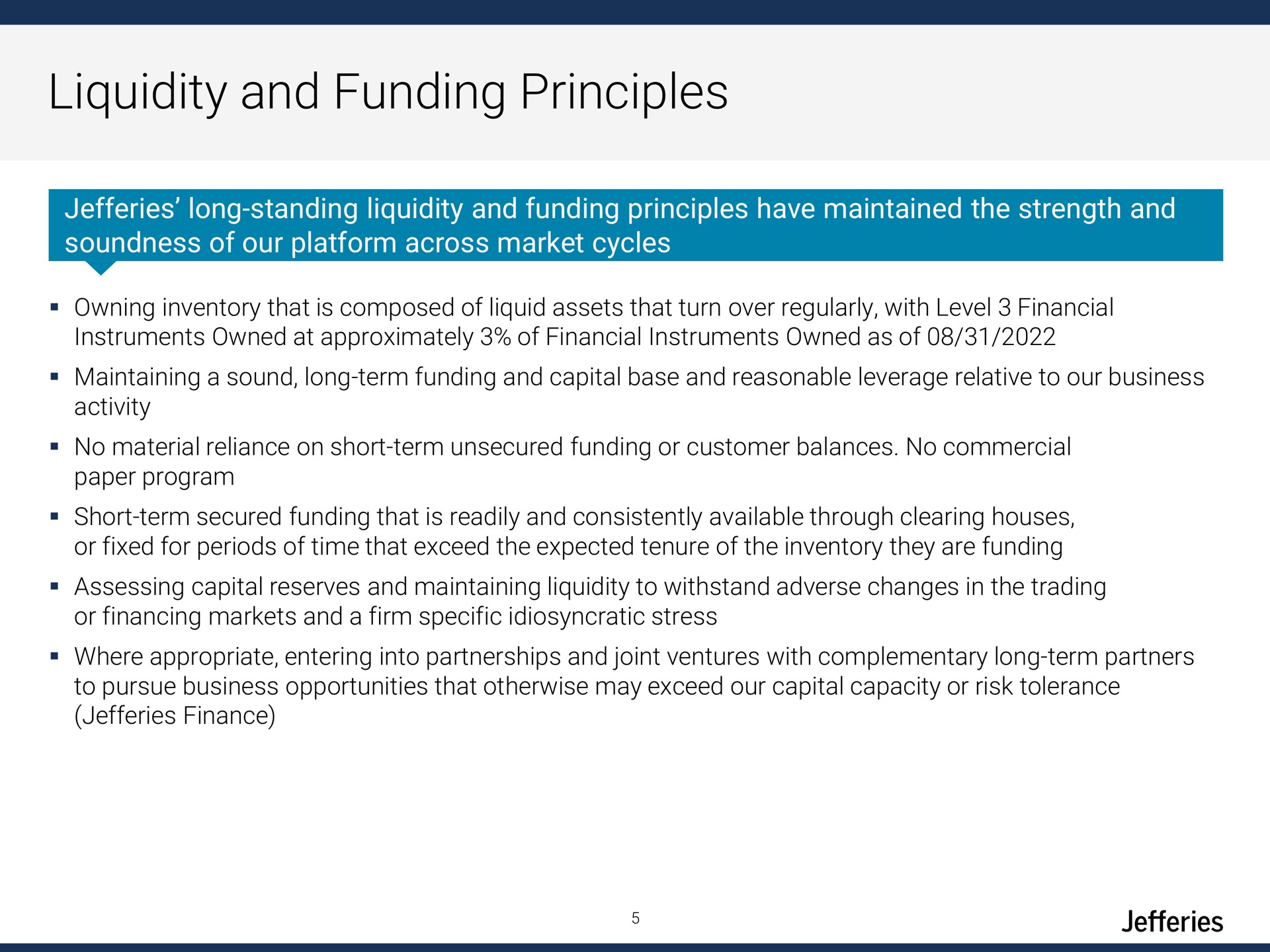 liquidity and funding principles | Jefferies Financial Group