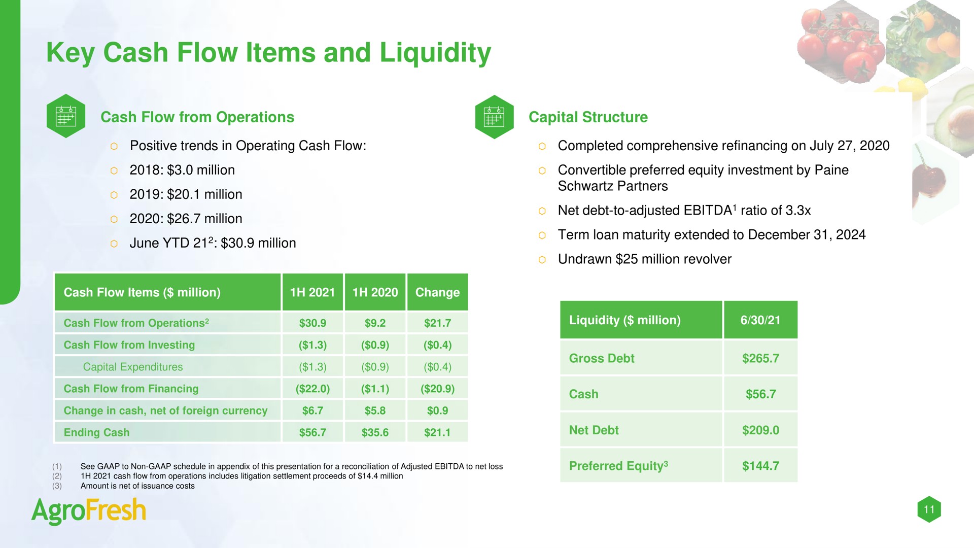 key cash flow items and liquidity | AgroFresh