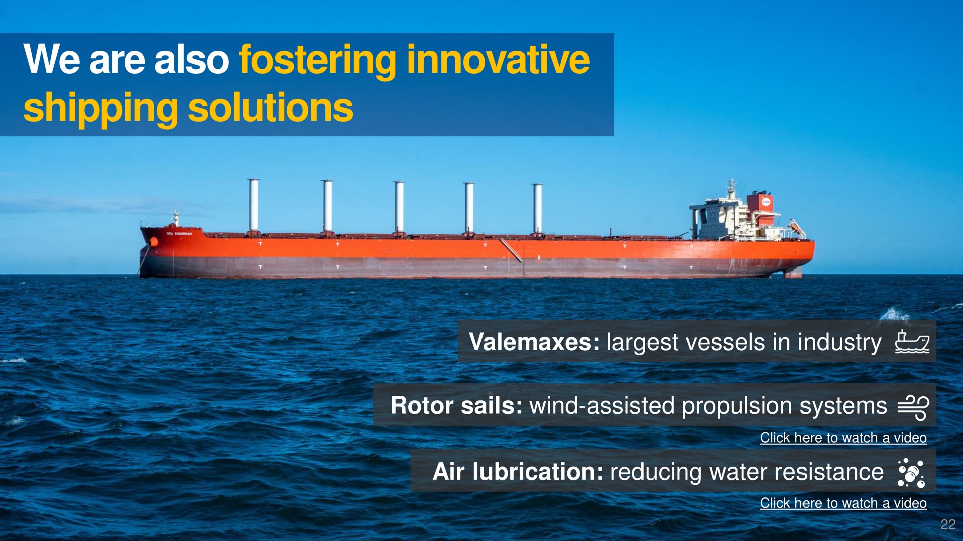 we are also fostering innovative shipping solutions vessels in industry rotor sails wind assisted propulsion systems air lubrication reducing water resistance | Vale