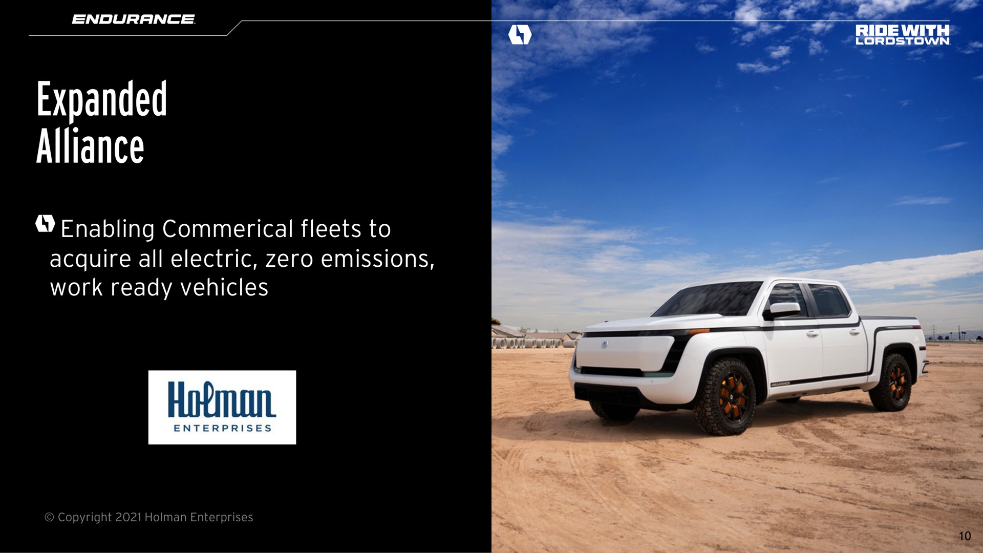 expanded alliance enabling fleets to acquire all electric zero emissions work ready vehicles endurance orc | Lordstown Motors