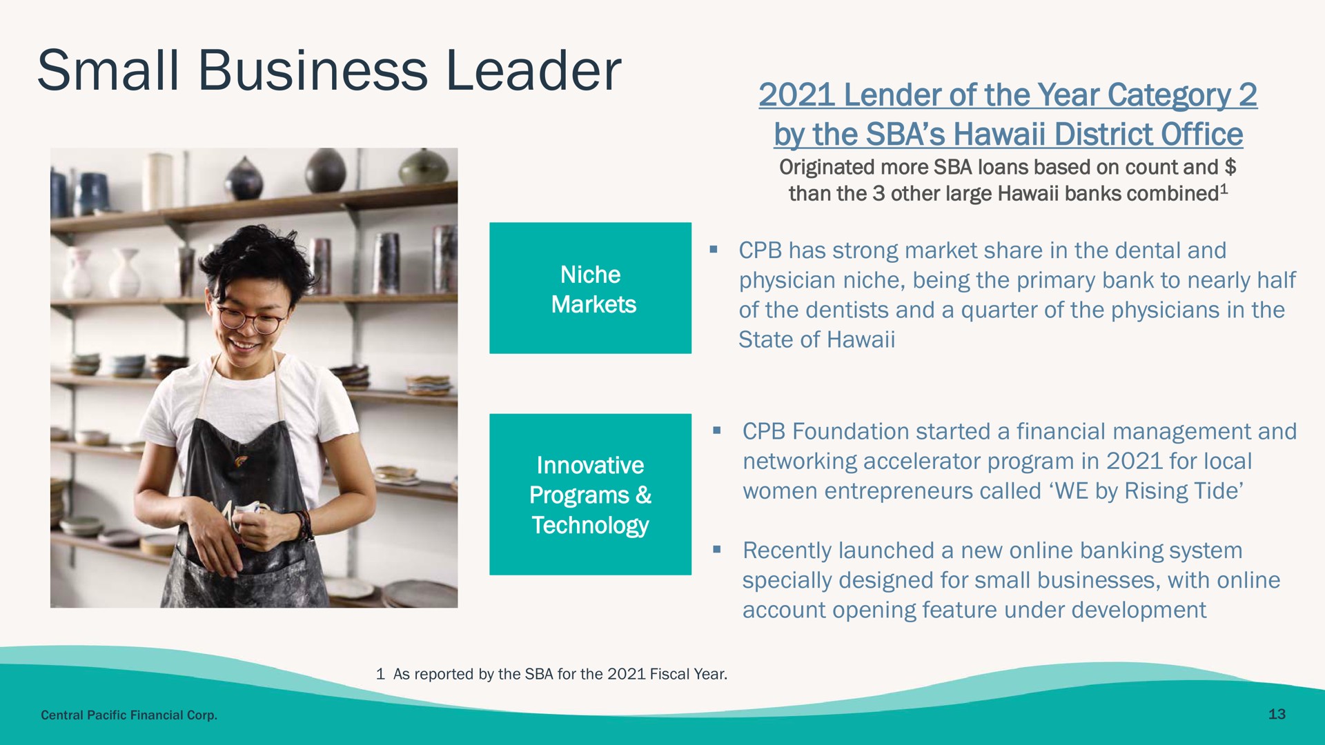 small business leader lender of the year category | Central Pacific Financial